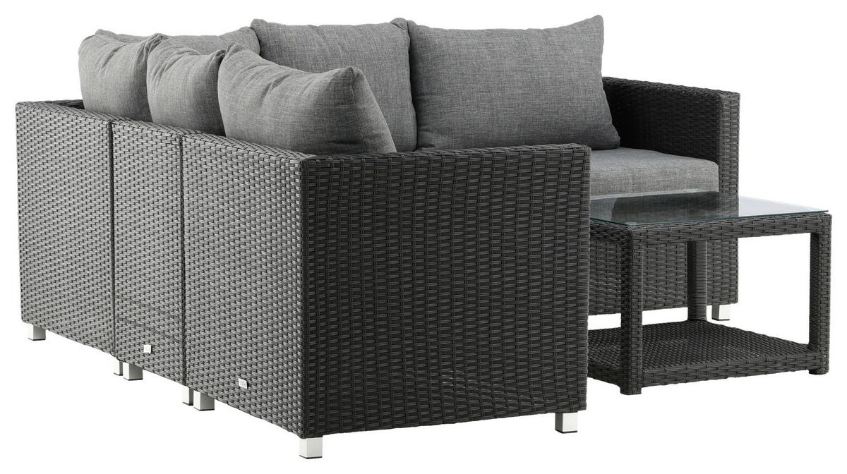 LOUNGEGARNITUR VAMOS - Schwarz/Grau, KONVENTIONELL, Glas/Kunststoff - Gardenson