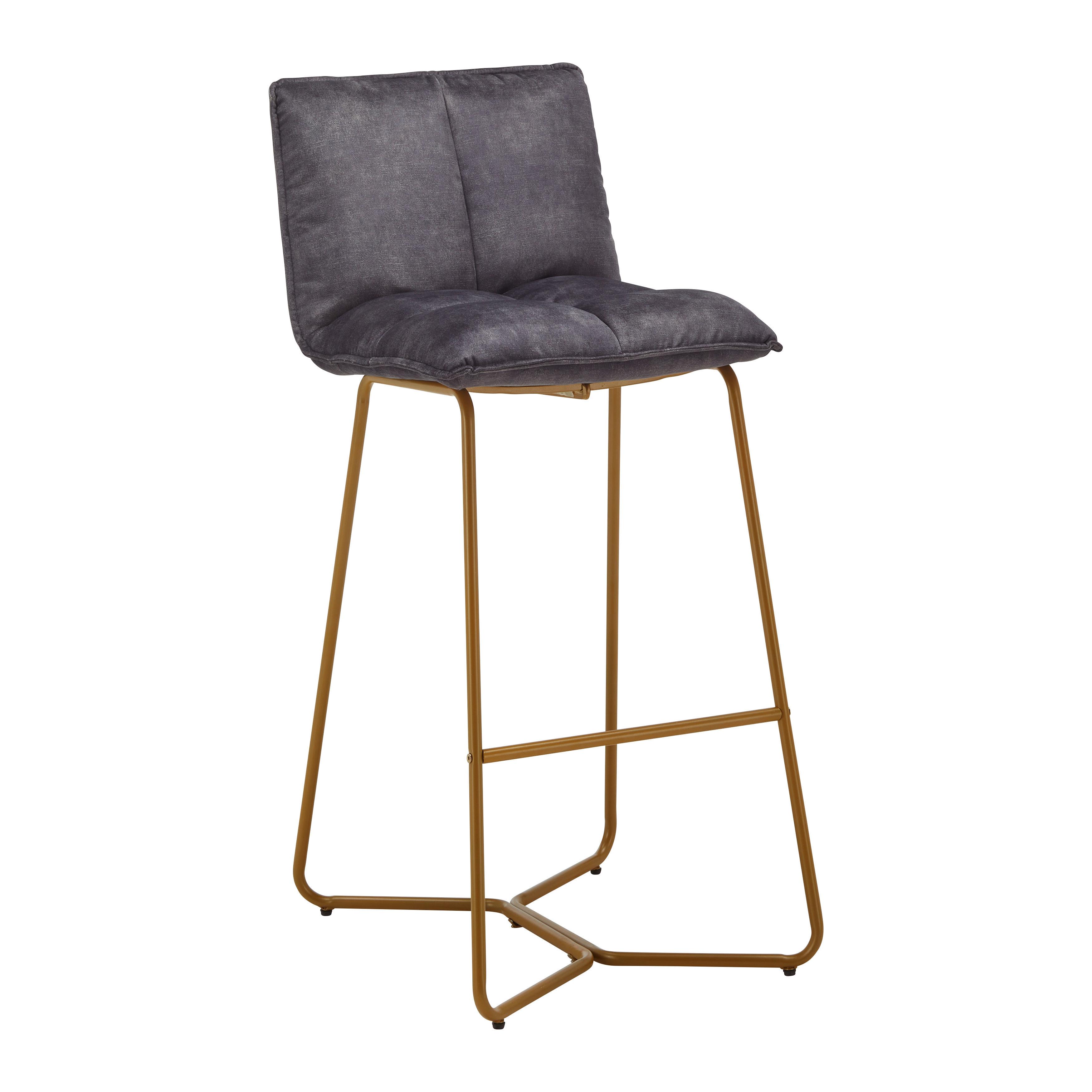 Barhocker Fonia Dunkelgrau Samt Gepolstert - Dunkelgrau/Goldfarben, MODERN, Holz/Textil (46/103,5/57cm) - Bessagi Home