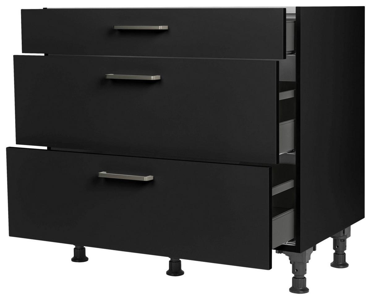 Schubkastenunterschrank Touch Schwarz - Edelstahlfarben/Schwarz, MODERN, Holzwerkstoff/Metall (90/87/56cm) - Nobilia