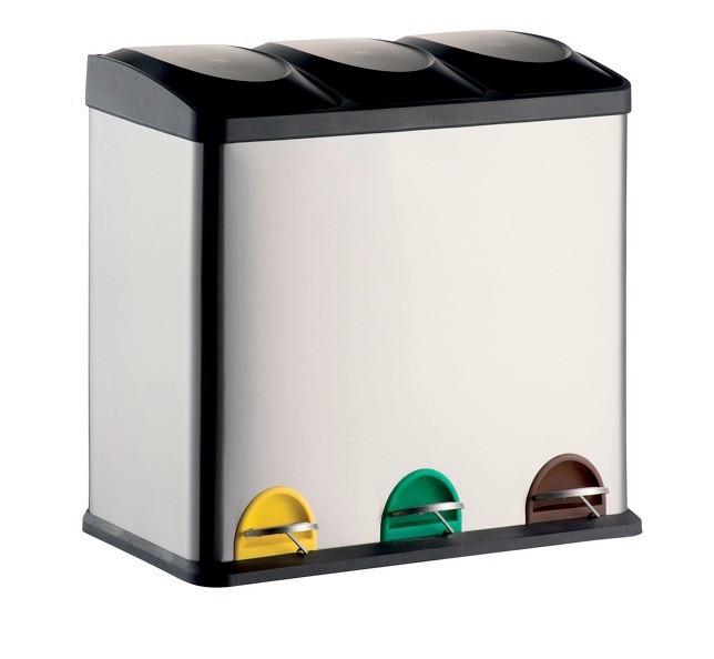 TRETEIMER MÜLLTRENNUNG 3 EIMER - Silberfarben/Schwarz, Basics, Kunststoff/Metall (60,5cm)