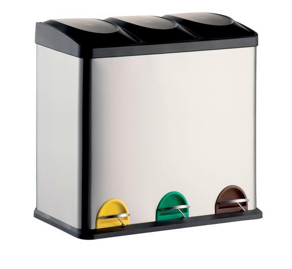 TRETEIMER MÜLLTRENNUNG 3 EIMER - Silberfarben/Schwarz, Basics, Kunststoff/Metall (60,5cm)