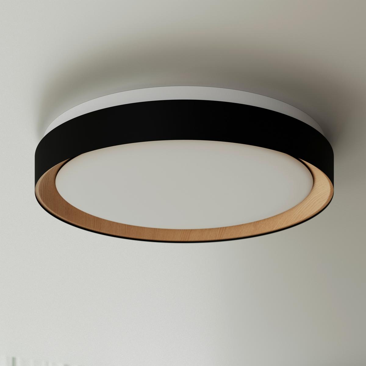 LAMPA SUFITOWA LED NASHVILLE - czarny/kolor dębu sonoma, Basics, tworzywo sztuczne/metal (48/8cm) - Novel