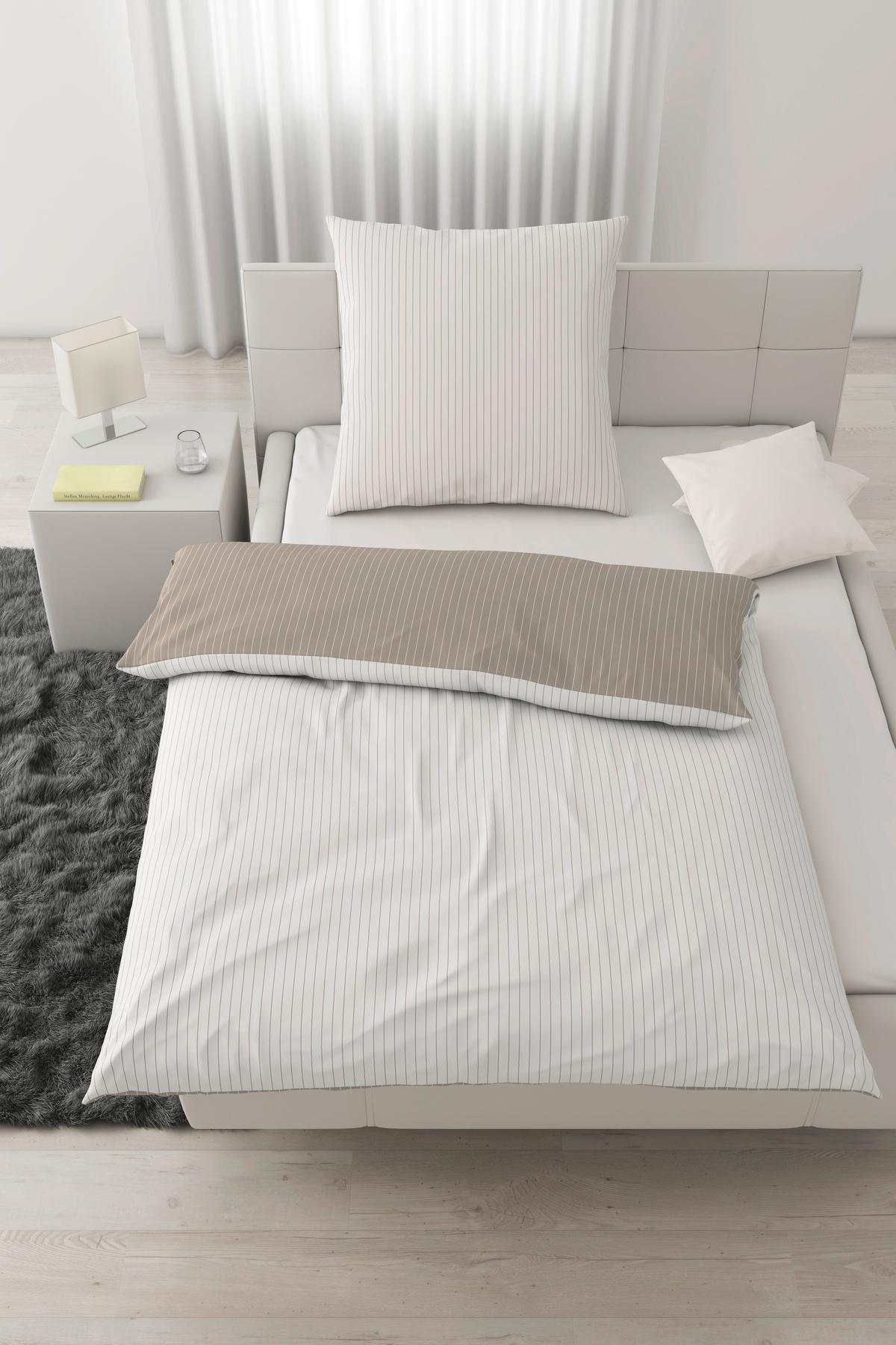 Bettwäsche Twill Streif Weiß/Beige ca. 135x200cm - Beige/Weiß, MODERN, Textil (135/200cm) - Mömax