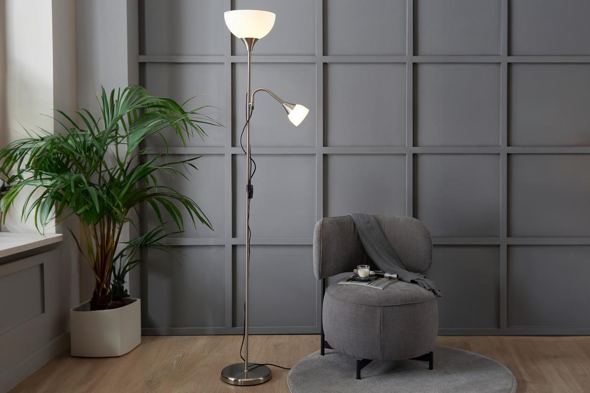 LAMPA STOJĄCA HIPPO  *SBB* - biały/kolor niklowy, Basics, tworzywo sztuczne/metal (25/181,5cm) - Boxxx