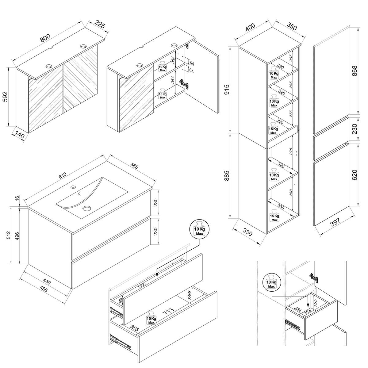 Badezimmer Cosila - Honigeiche/Weiss, Trend, Keramik/Holzwerkstoff (121cm) - MID.YOU