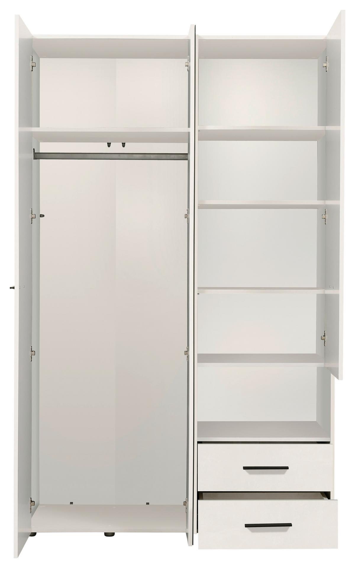Kleiderschrank in Weiß - Schwarz/Weiß, KONVENTIONELL, Holzwerkstoff/Kunststoff (127,5/205,5/54cm) - Mömax