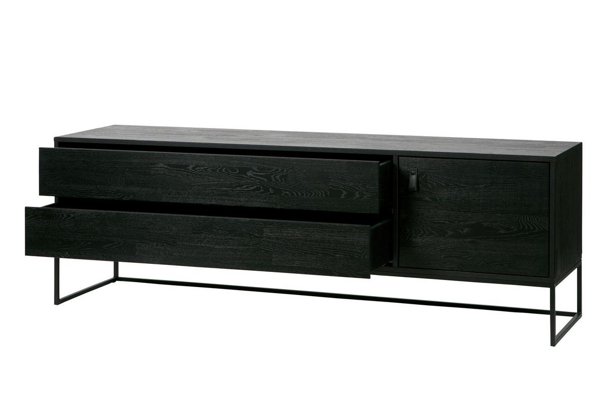 Lowboard Silas Schwarz - Schwarz, Design, Leder/Holz (180/60,5/44cm) - Livetastic