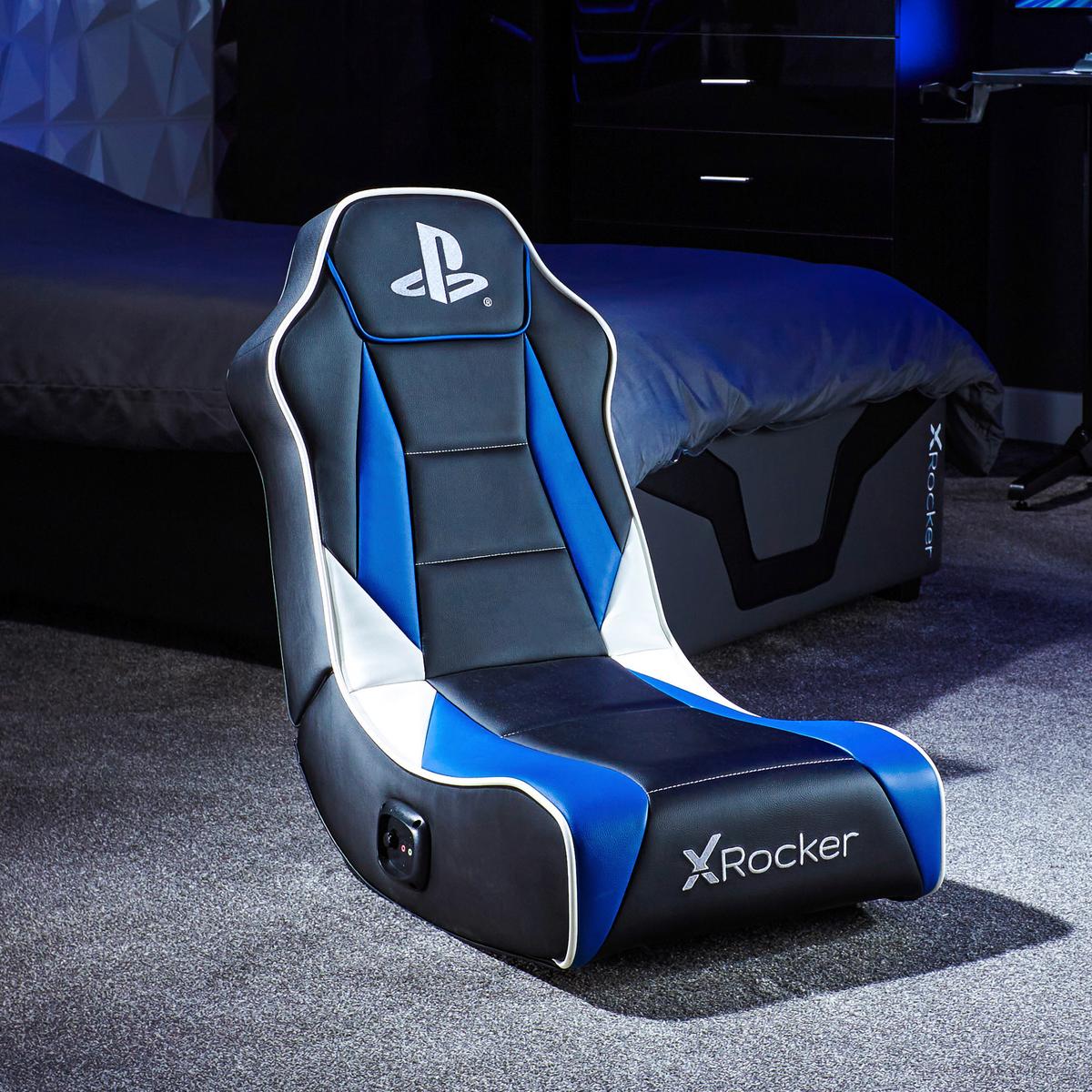 Gamingsessel Playstation ca. 42x68x74cm Weiß/Blau/Schwarz - Blau/Schwarz, MODERN, Leder/Holzwerkstoff (42/68/74cm) - X Rocker