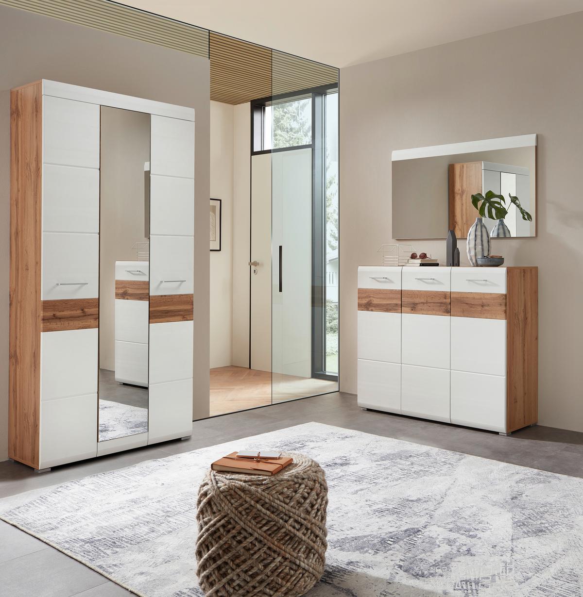 Schuhschrank in Weiß/Eichefarben - Eichefarben/Weiß, KONVENTIONELL (126/104/40cm) - Mömax