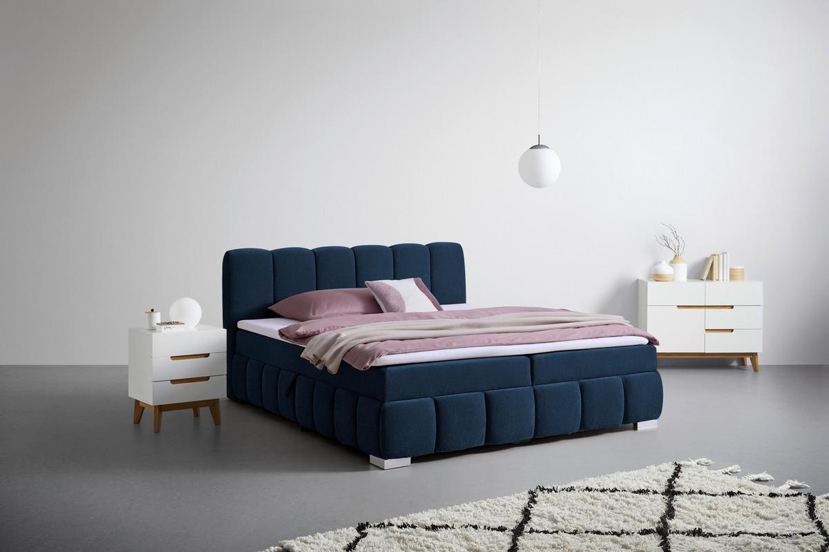 Boxbett Elaris Blau ca. 160x200cm - Blau/Chromfarben, KONVENTIONELL, Kunststoff/Textil (160/200cm) - Mömax