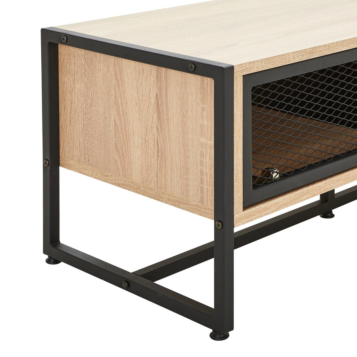 ŁAWKA Z PÓŁKĄ NA BUTY MELA SIDEBOARD - czarny/kolor dębu sonoma, Modern, metal/drewno (95/40/41cm) - P & B
