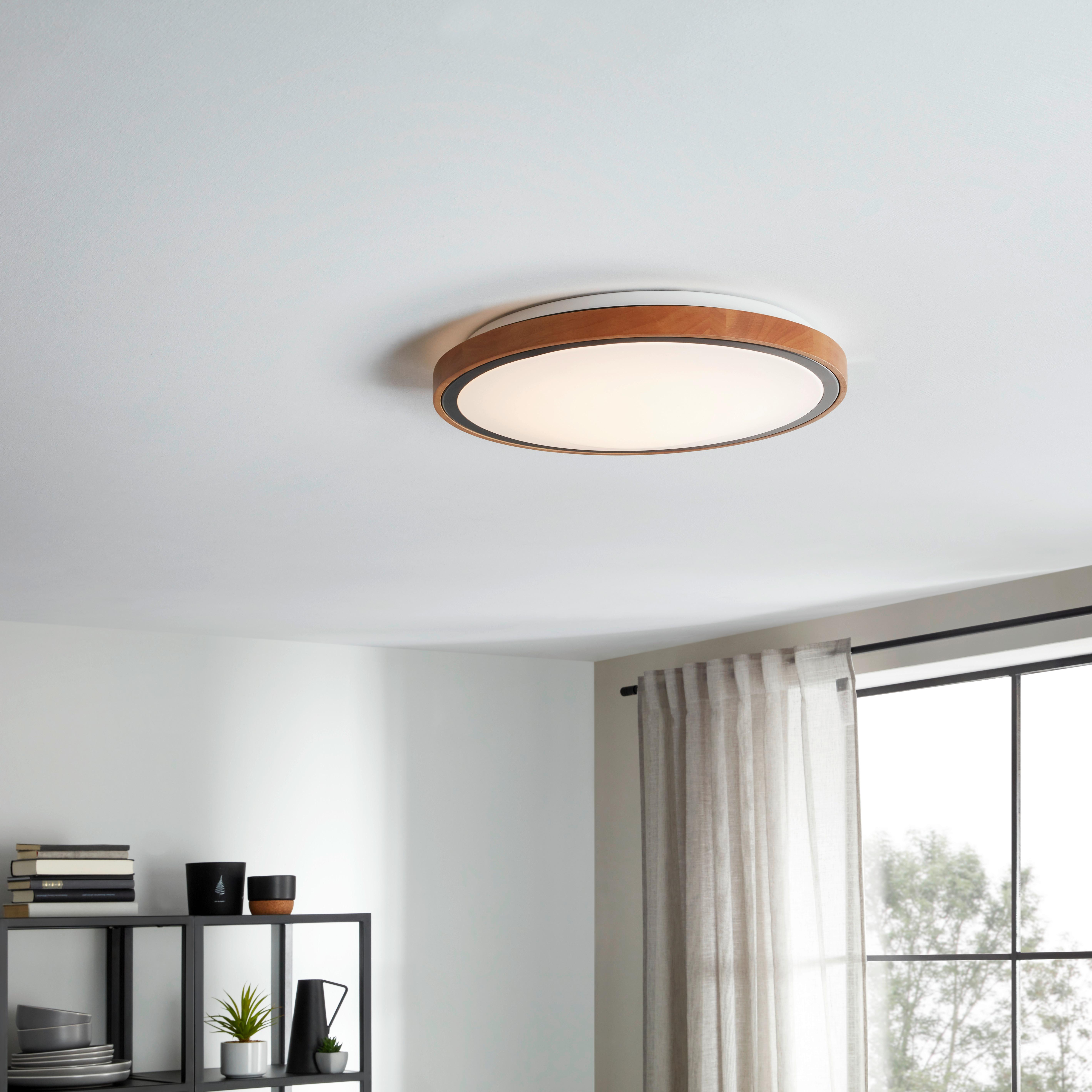 LED-Deckenleuchte max. 24 Watt - Opal/Schwarz, MODERN, Holz/Kunststoff (43,7/11cm)