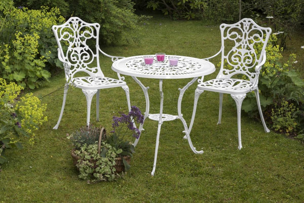 Vrtna Miza Lugano, Bela, Ø 70cm - bela, Romantika, kovina (70/70/68cm) - Gardenson