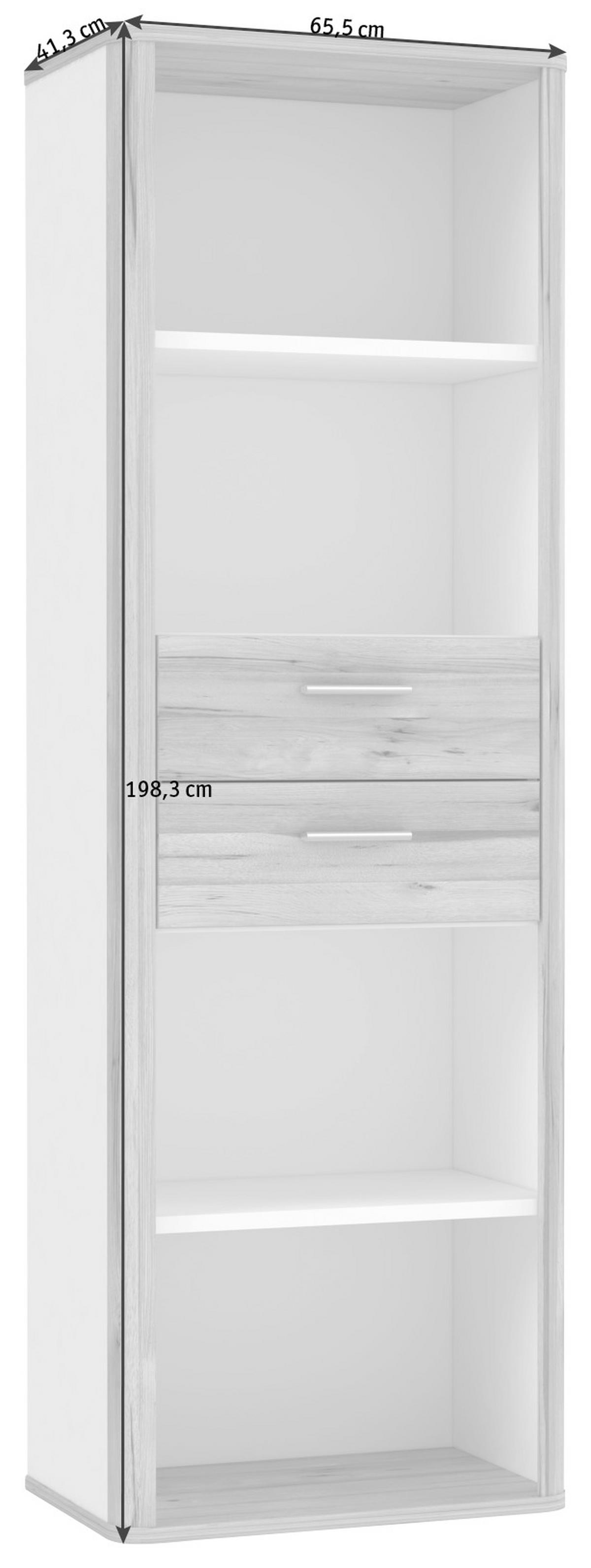 Regal Tess, Bela, Barva Hrasta - srebrne barve/črna, Moderno, umetna masa/leseni material (65,5/198,3/41,3cm) - Xora