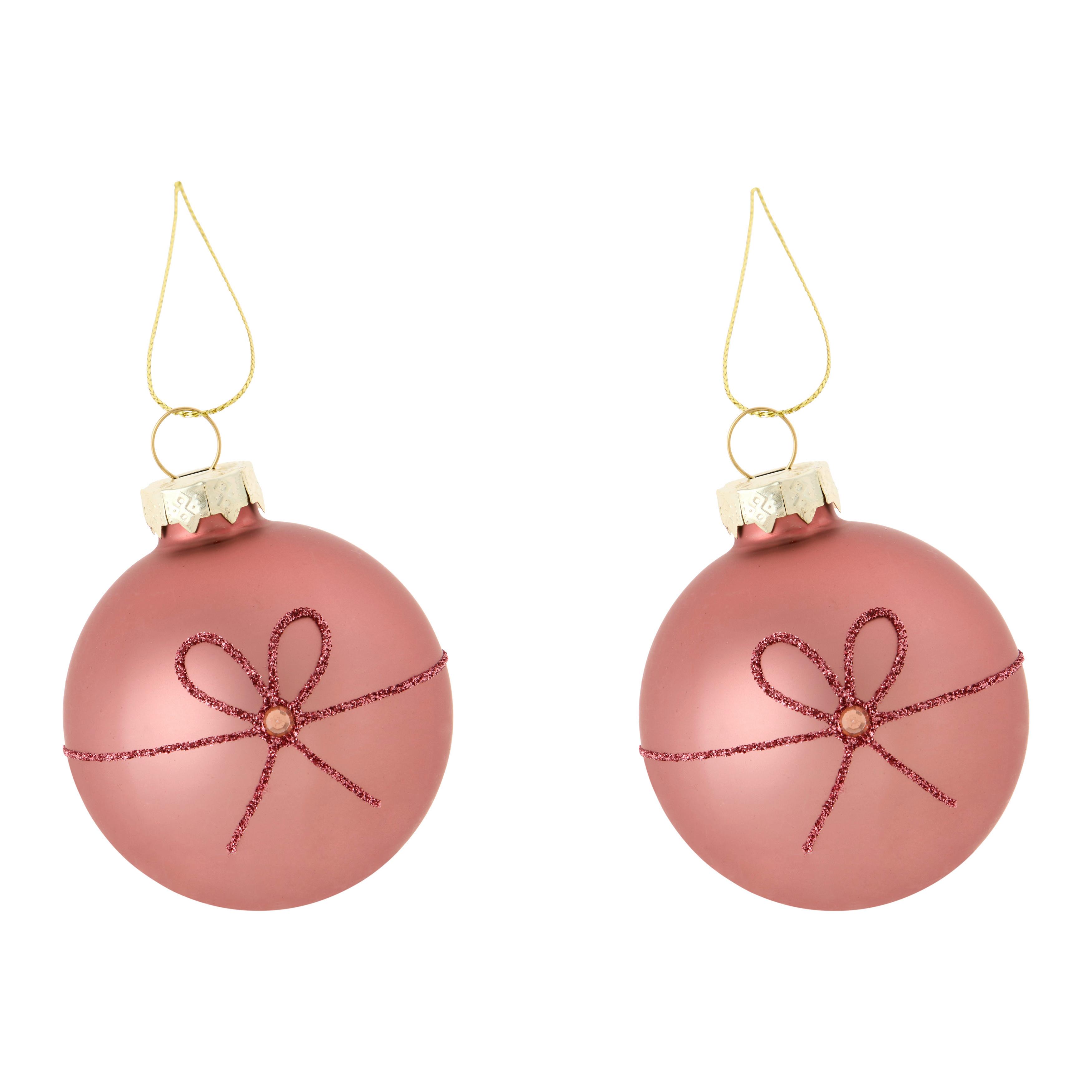 Christbaumanhänger Figures Pink Ø ca. 6cm 2-teilig - Pink/Dunkelgelb, Glas/Textil (6cm) - Mömax