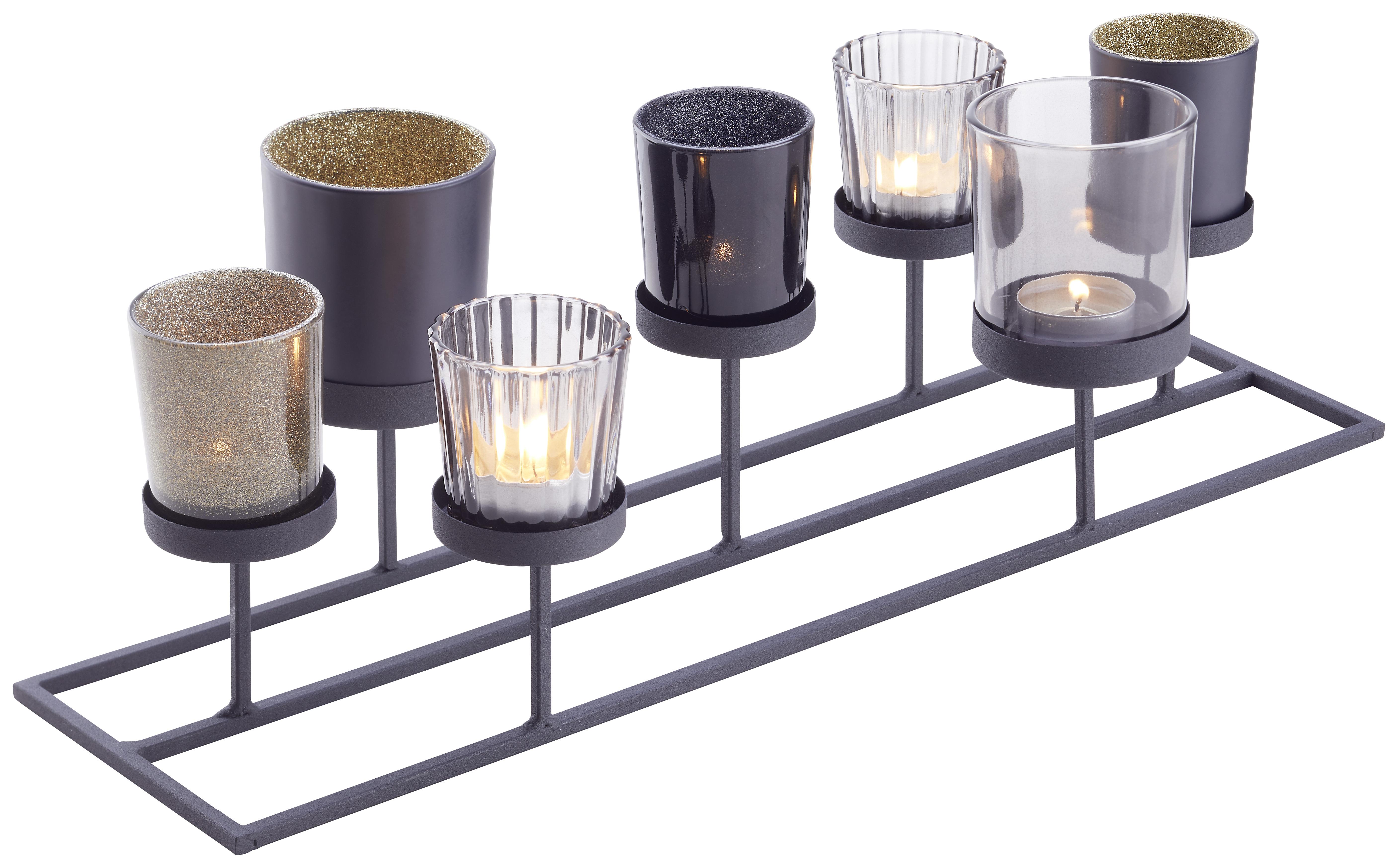 Kerzenhalter in Schwarz ca. 46/16,5cm 'Mieke' - Schwarz, MODERN, Glas/Metall (46/17,5/16,5cm) - Bessagi Home