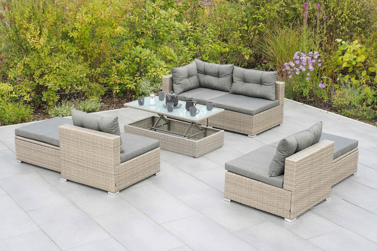 Lounge Garnitura Vilemanzano, Sestavljivo, Blazine - siva/naravne barve, Moderno, kovina/umetna masa - Gardenson