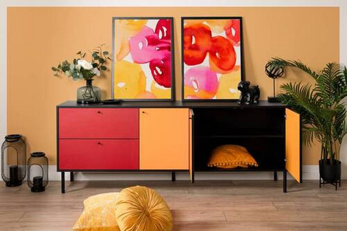 Tv-szekrény Lucca - fekete/többszínű, Design, faalapú anyag/fém (184,5/70/40cm) - MID.YOU