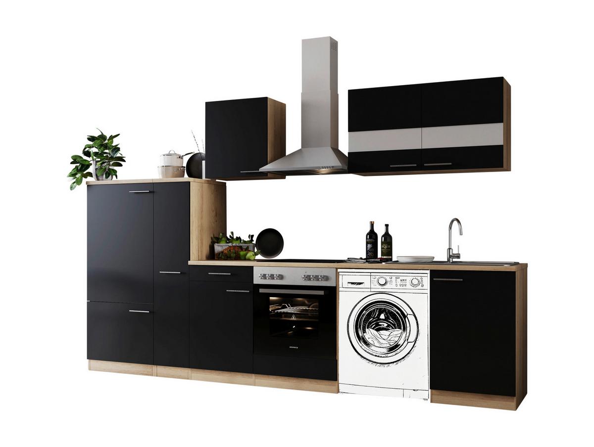 Kuhinjski Blok Z Aparati Merle, 310cm - barve nerjavečega jekla/črna, Basics, kovina/steklo (310cm) - Respekta