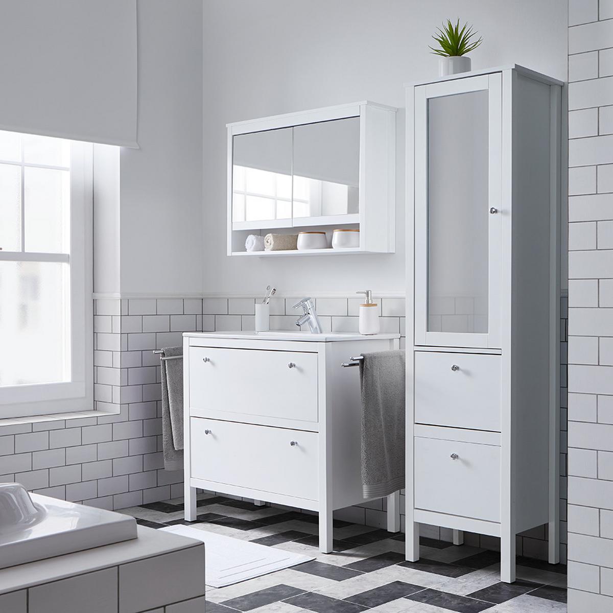 Waschbeckenunterschrank Ginevra Weiß ca. 80x80x46 cm - Silberfarben/Weiß, MODERN, Metall (80/80/46cm) - Bessagi Home