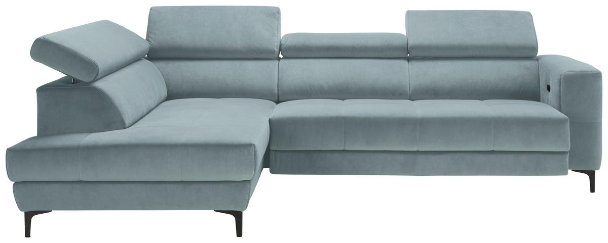 Ecksofa Emma links Hellblau - Schwarz/Hellblau, MODERN, Textil (210/47/301cm) - Premium Living