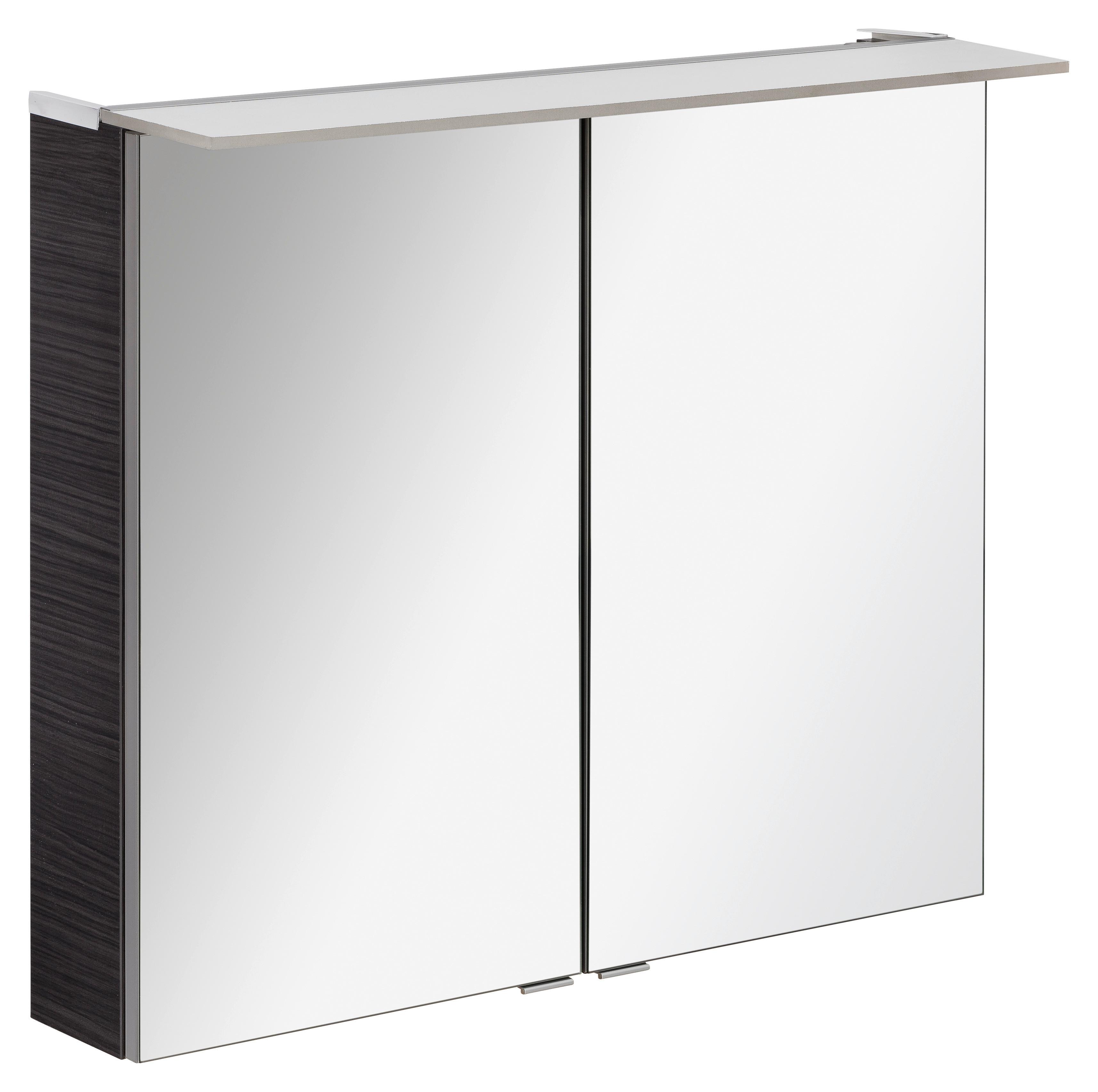 Spiegelschrank B.Perfekt mit LED 2-türig Dunkelbraun - Silberfarben, MODERN, Glas/Holzwerkstoff (80/69,5/23,5cm) - MID.YOU