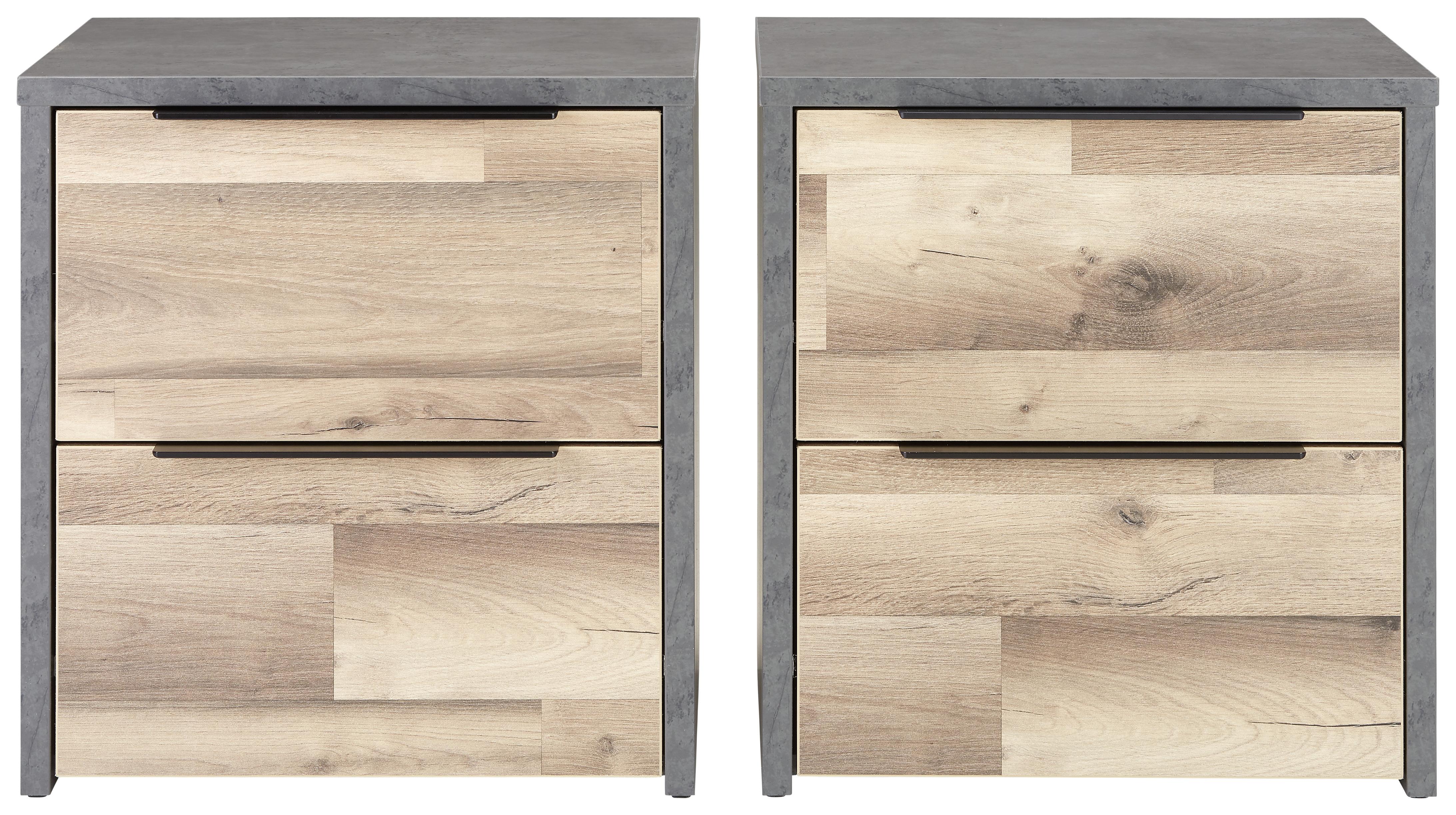 Nachtkästchenset in Eichefarben, 2-teilig - Eichefarben/Dunkelgrau, KONVENTIONELL, Holzwerkstoff/Kunststoff (49,8/53,6/39,7cm) - Modern Living