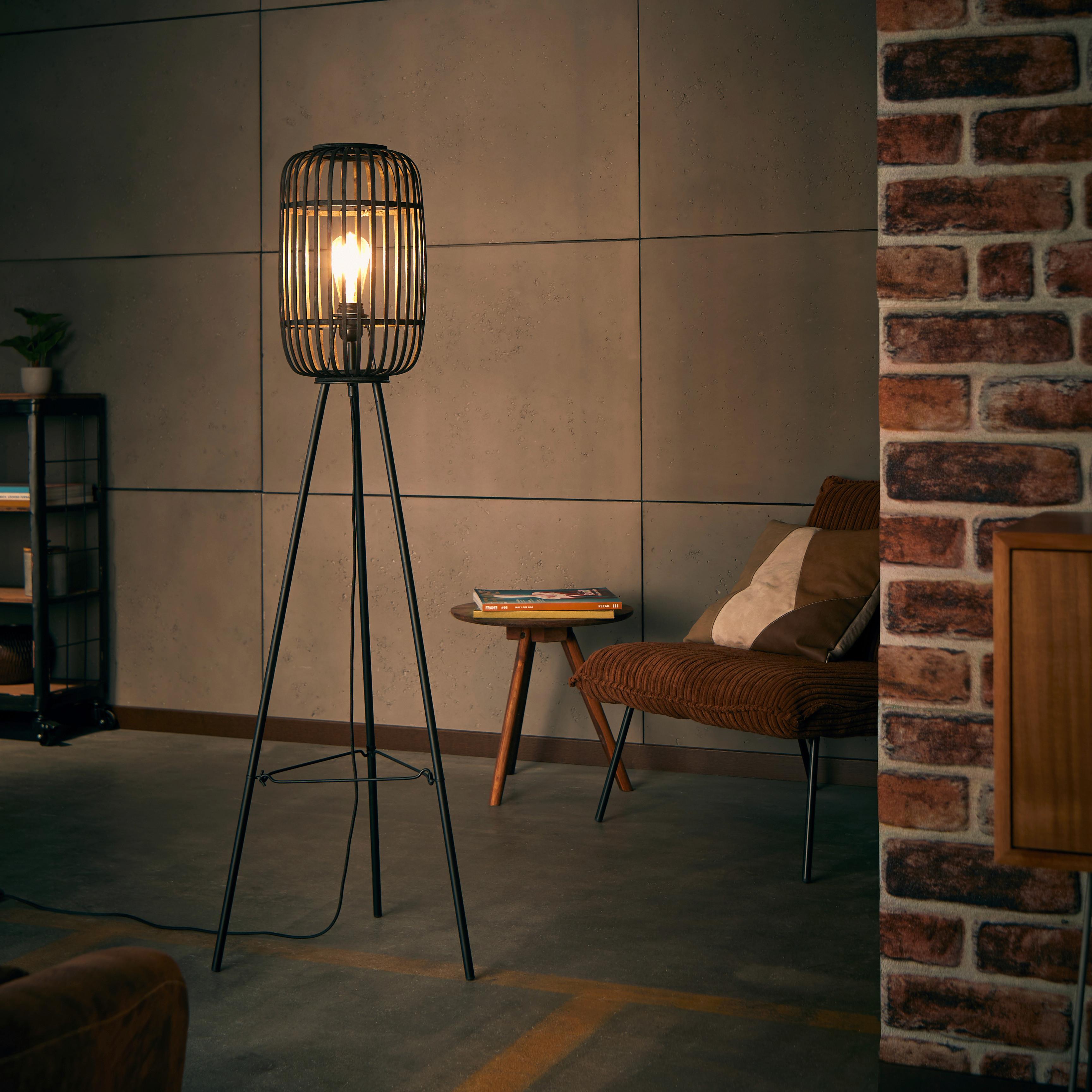 Stehleuchte Woodrow Schwarz max. 60 Watt - Schwarz, Design, Holz/Metall (45/130cm) - Brilliant