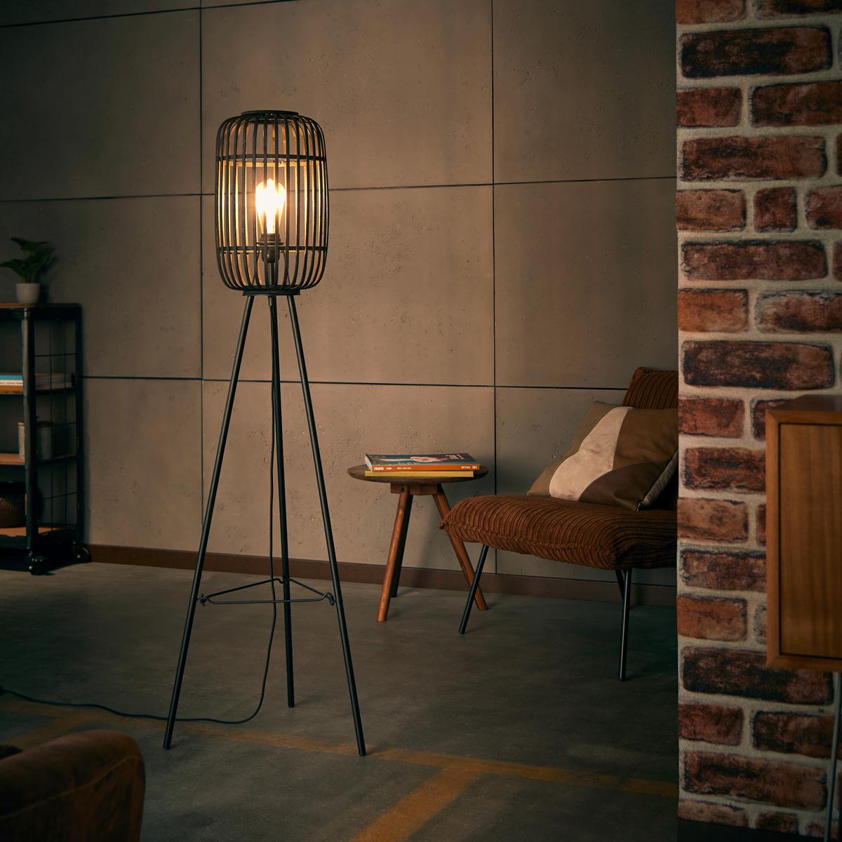 Stehleuchte Woodrow Schwarz max. 60 Watt - Schwarz, Design, Holz/Metall (45/130cm) - Brilliant