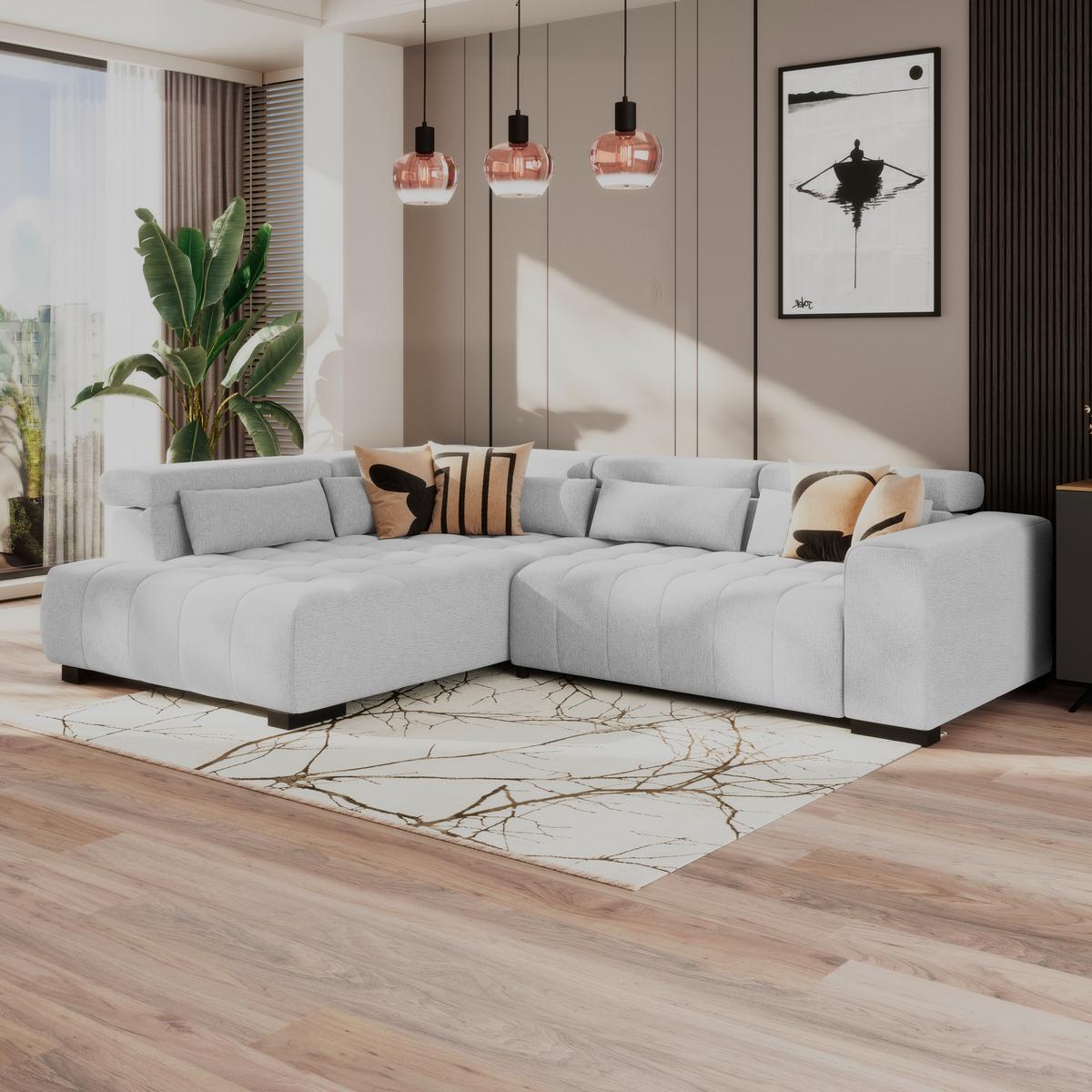 Kutna Garnitura Matera - svijetlo siva/crna, Trend, tekstil/drvo (226/311cm)