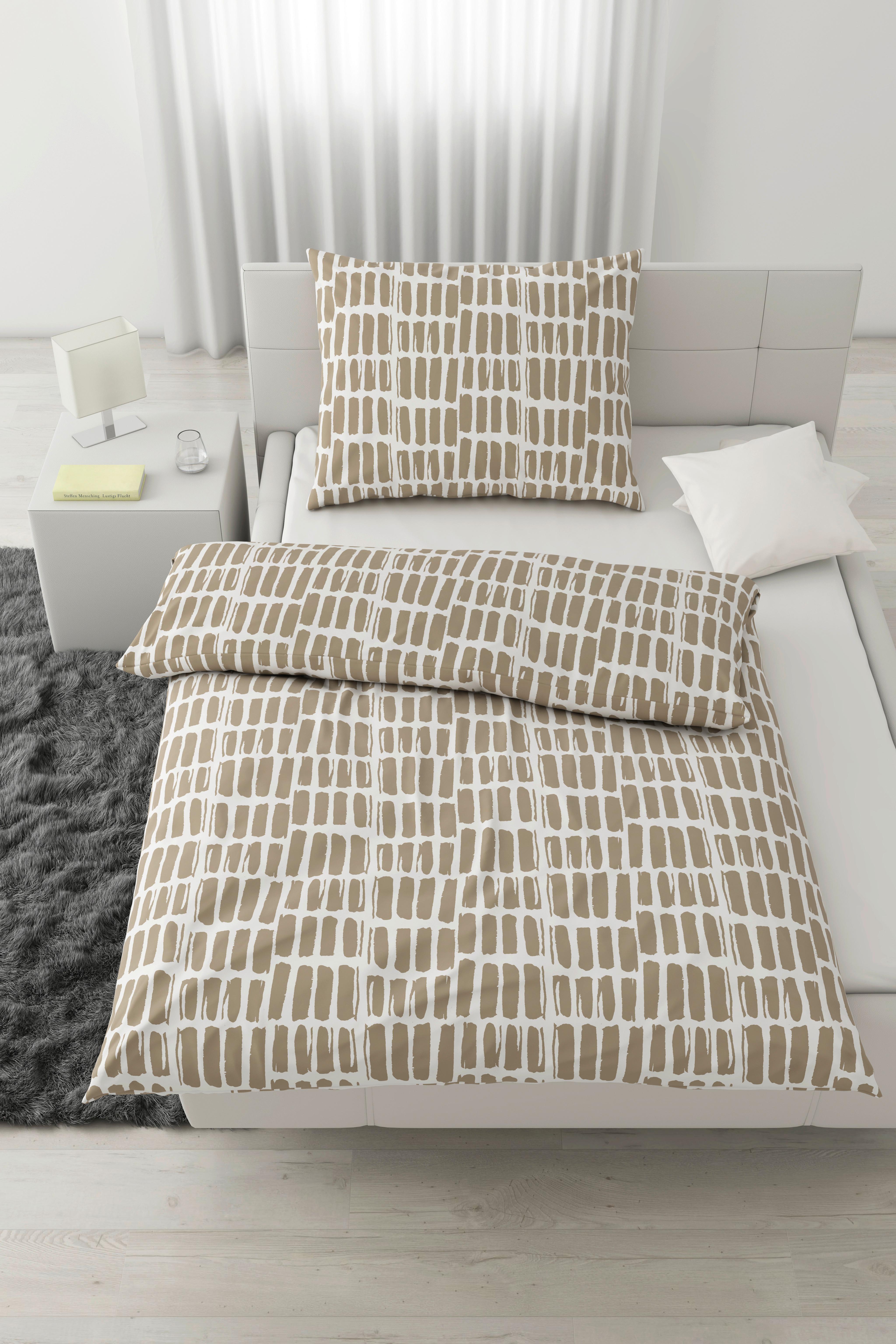 Lenjerie de pat Adam, cca. 140x200/50x70 cm - alb/bej, Modern, textil (140/200cm) - Mömax