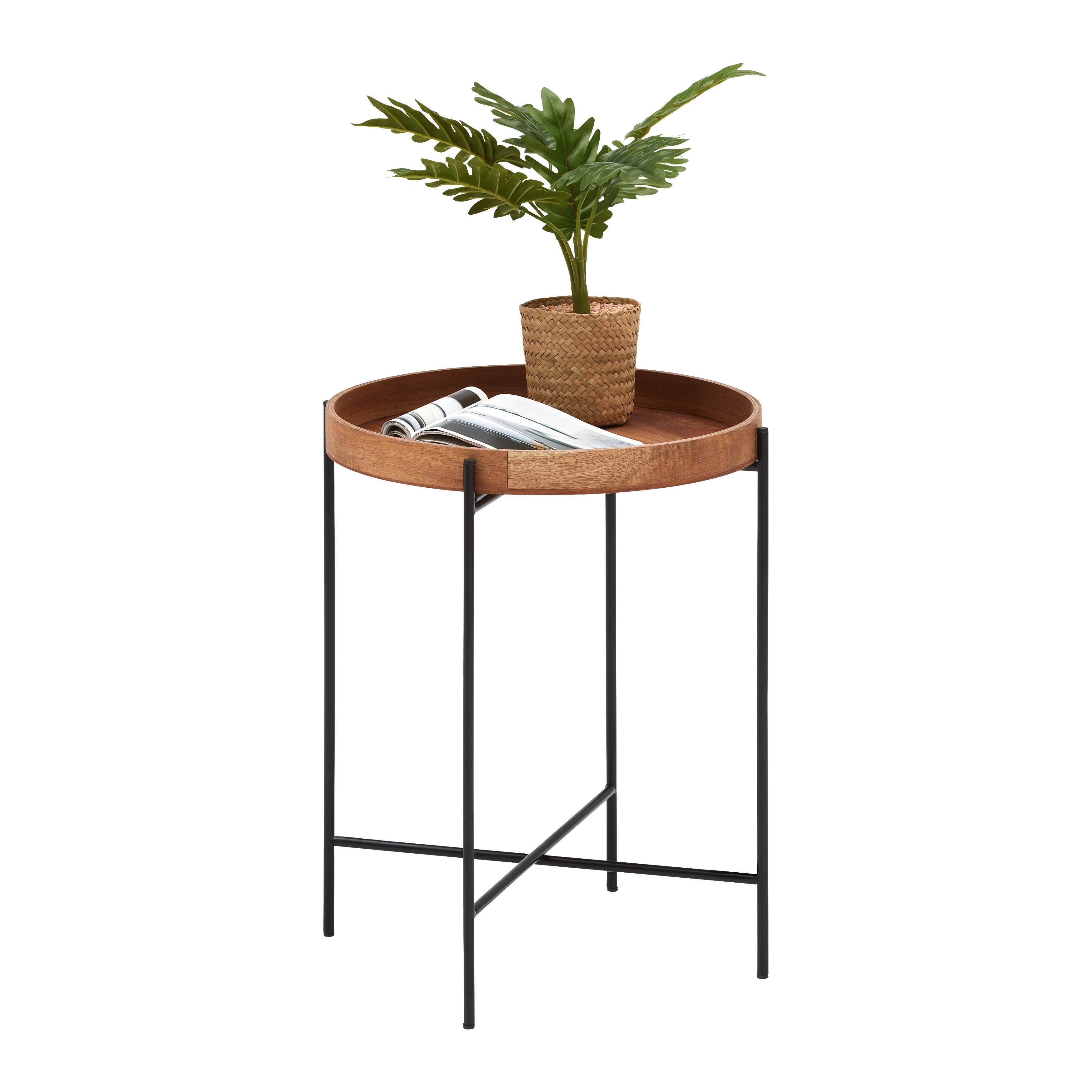 SIDOBORD CUBA -BASED/SB- - svart/akaciefärgad, Modern, metall/trä (40/49cm) - Based
