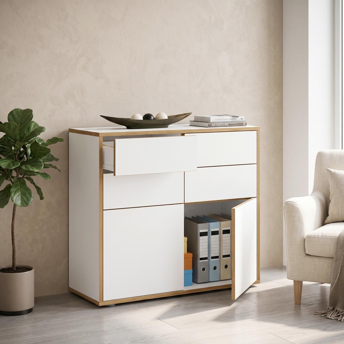 Komoda Salia B100, Bela, Barva Hrasta - črna/bela, Design, umetna masa/leseni material (100/74/33cm) - MID.YOU