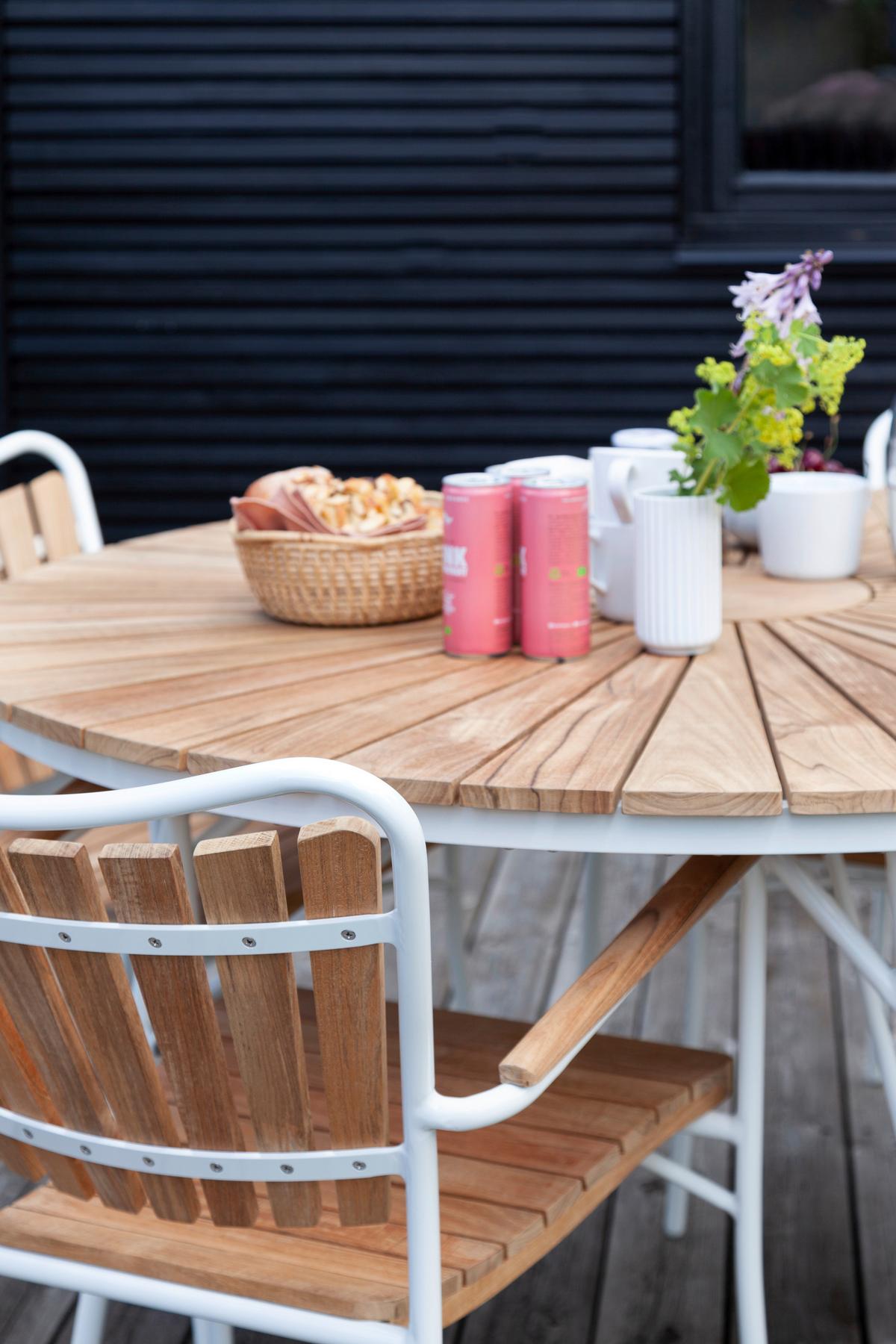 Gartentisch Ellen Teakfarben rostfrei Ø ca. 110cm - Weiß Hochglanz/Weiß, KONVENTIONELL, Holz/Metall (110/74/110cm) - Gardenson