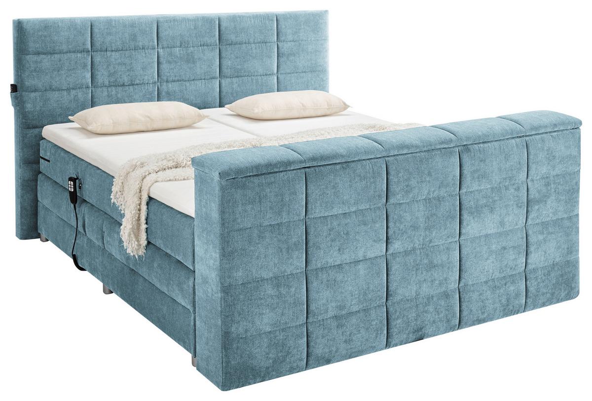 Boxspringbett Denver Blau ca. 180x200 cm mit Topper - Blau, KONVENTIONELL, Textil (180/200cm) - Carryhome
