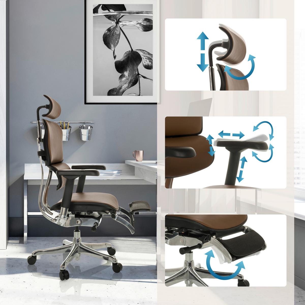 Pisarniški Stol Ergohuman Plus, Rjava - srebrne barve/rjava, Moderno, kovina/umetna masa (76/119 - 138/64cm) - MID.YOU