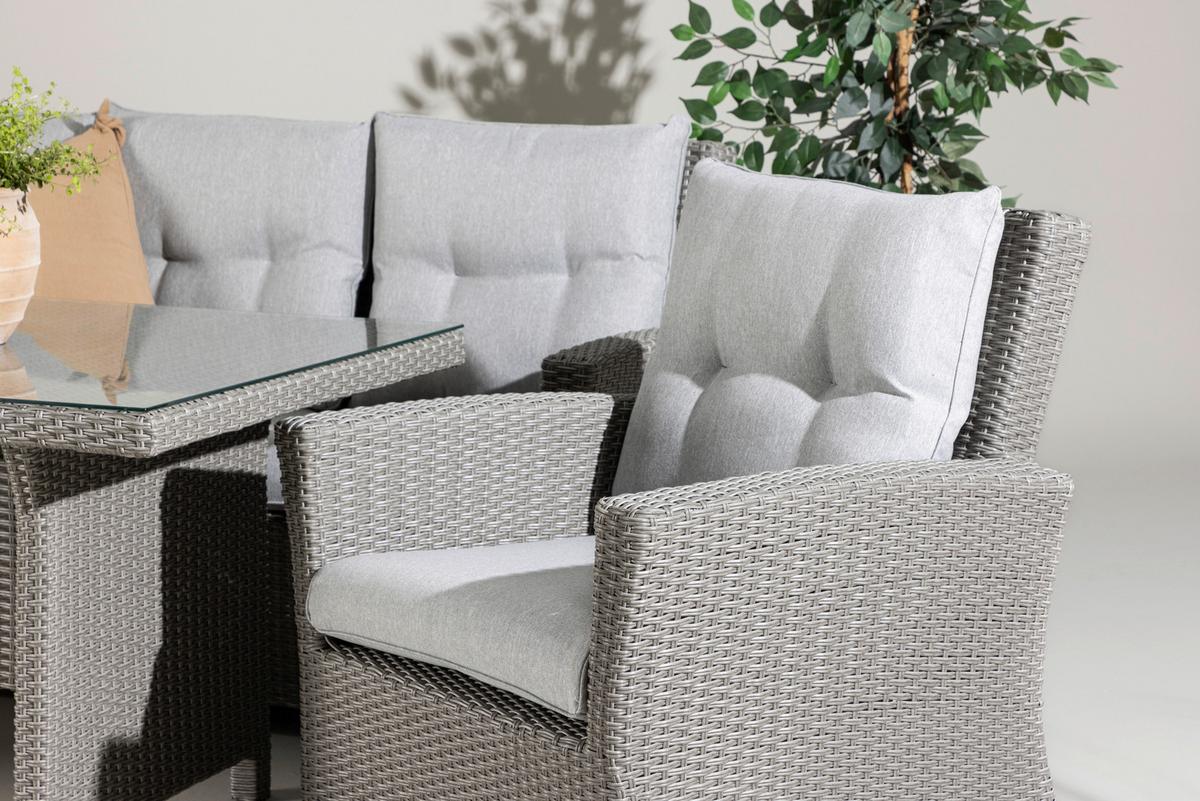 Dining-Loungeset Brentwood Grau, Kunststoffgeflecht - Grau, KONVENTIONELL, Glas/Kunststoff - Gardenson