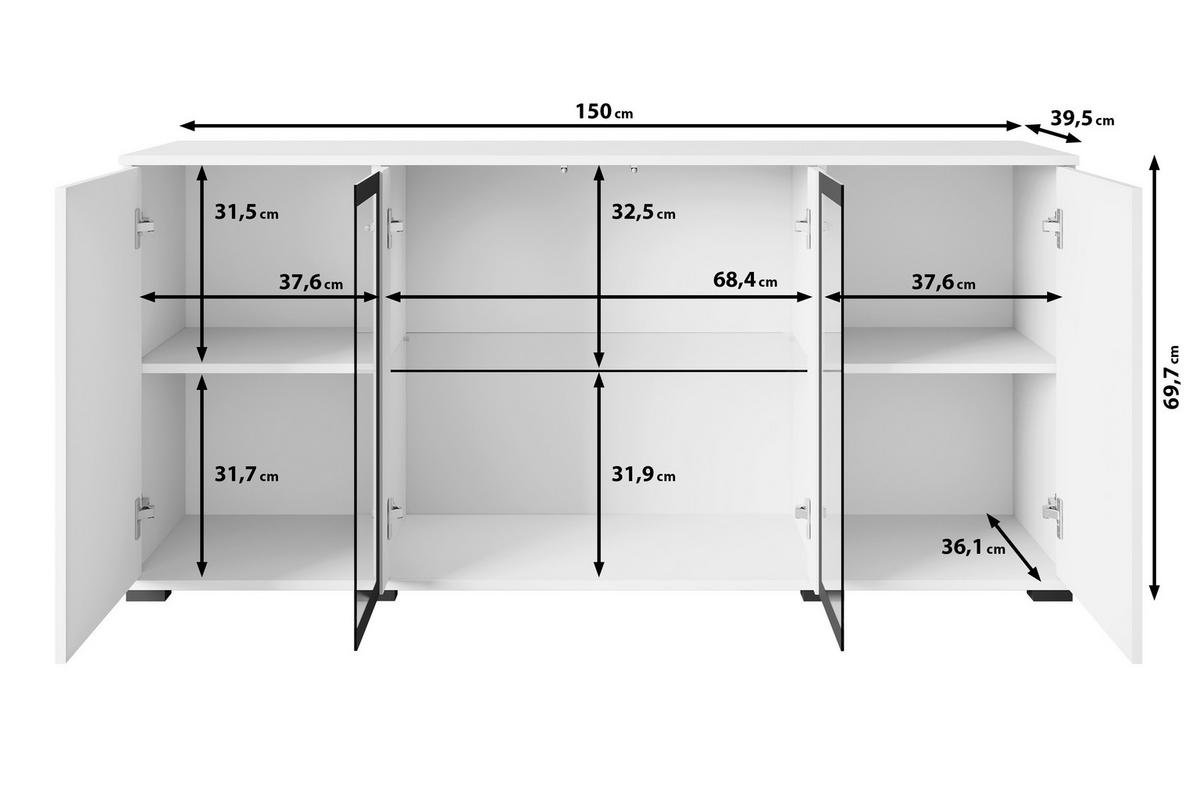 Komoda Caro, Črna - črna, Design, umetna masa/steklo (150/69,7/39,5cm) - Livetastic