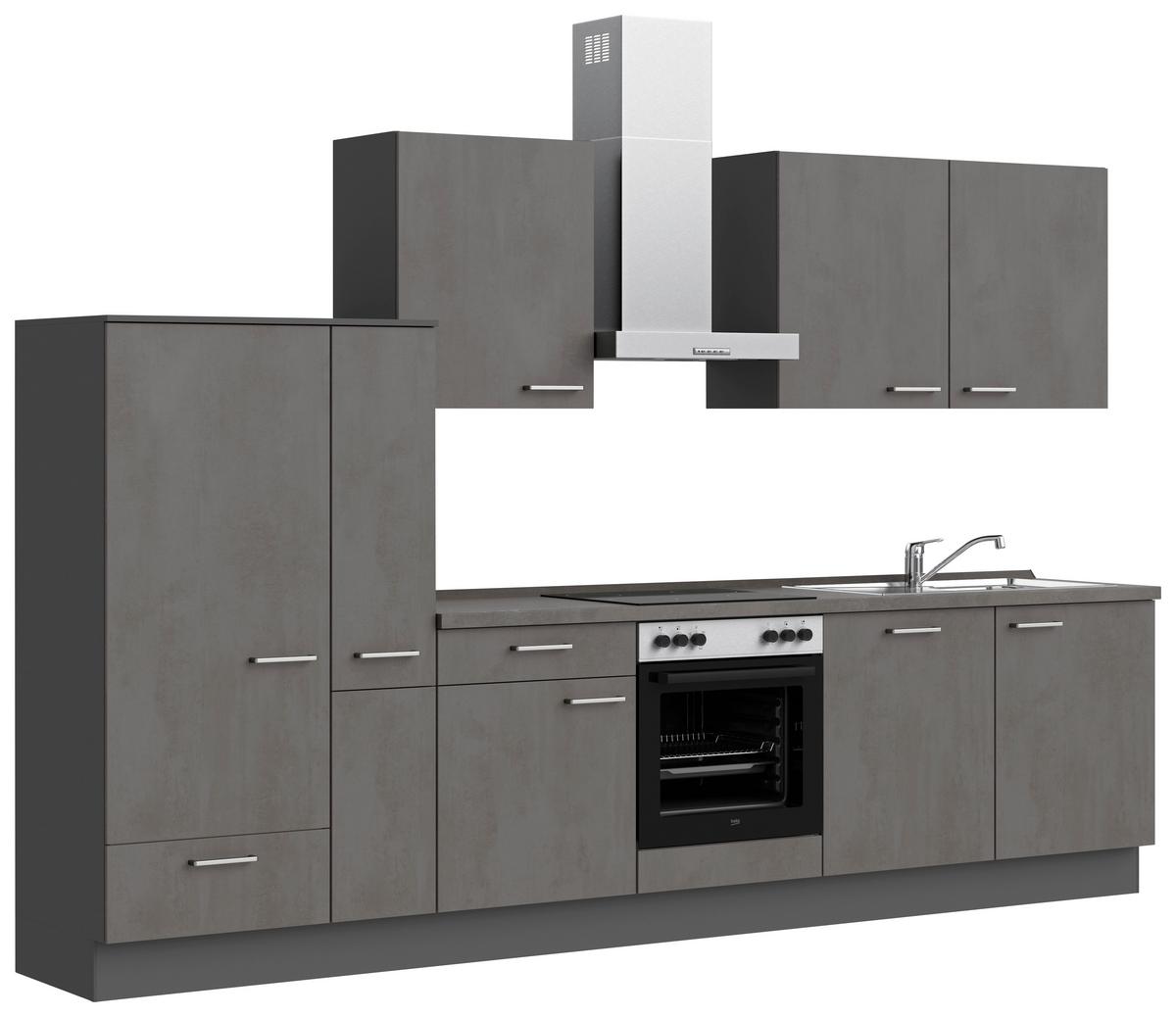 Küchenblock Riva Low m. Geräten Schieferfarben - Schieferfarben/Edelstahlfarben, MODERN, Holzwerkstoff/Metall (330cm) - Nobilia
