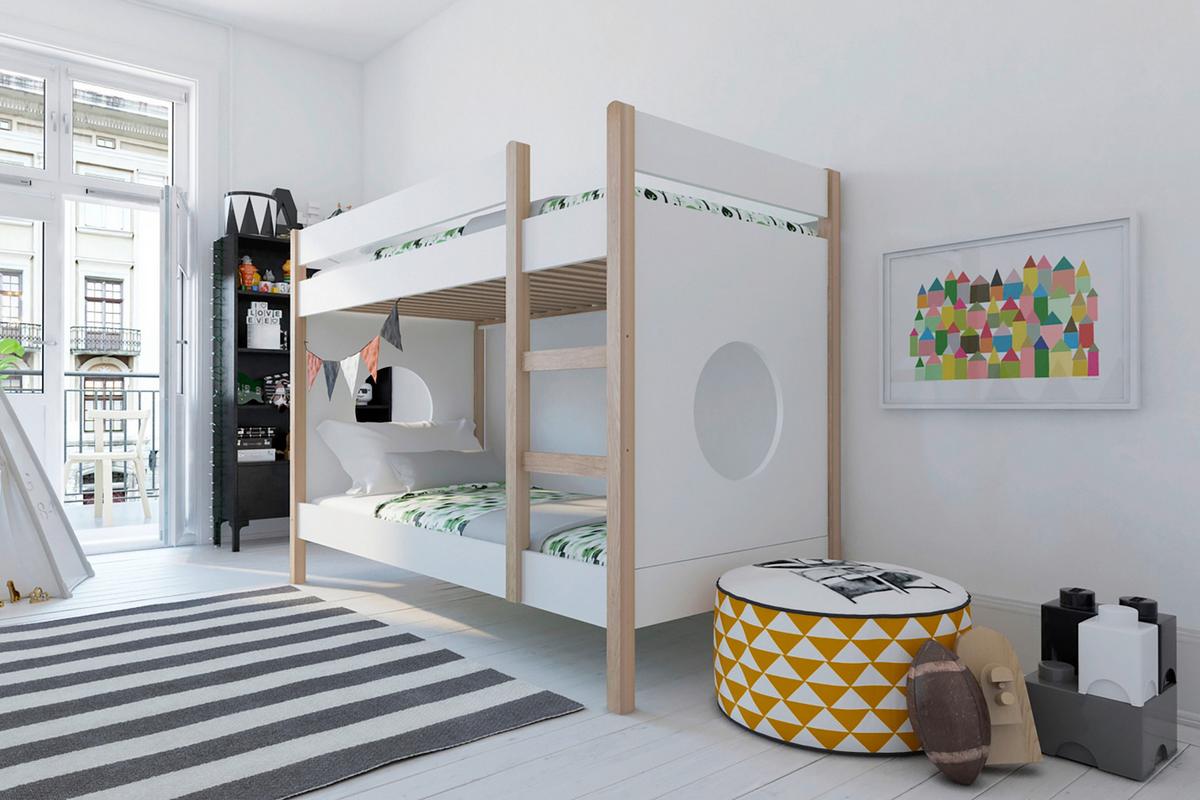 Etagenbett ca. 90x200 cm Weiß/Naturfarben - Naturfarben/Weiß, Design, Holz/Holzwerkstoff (90/200cm) - Livetastic