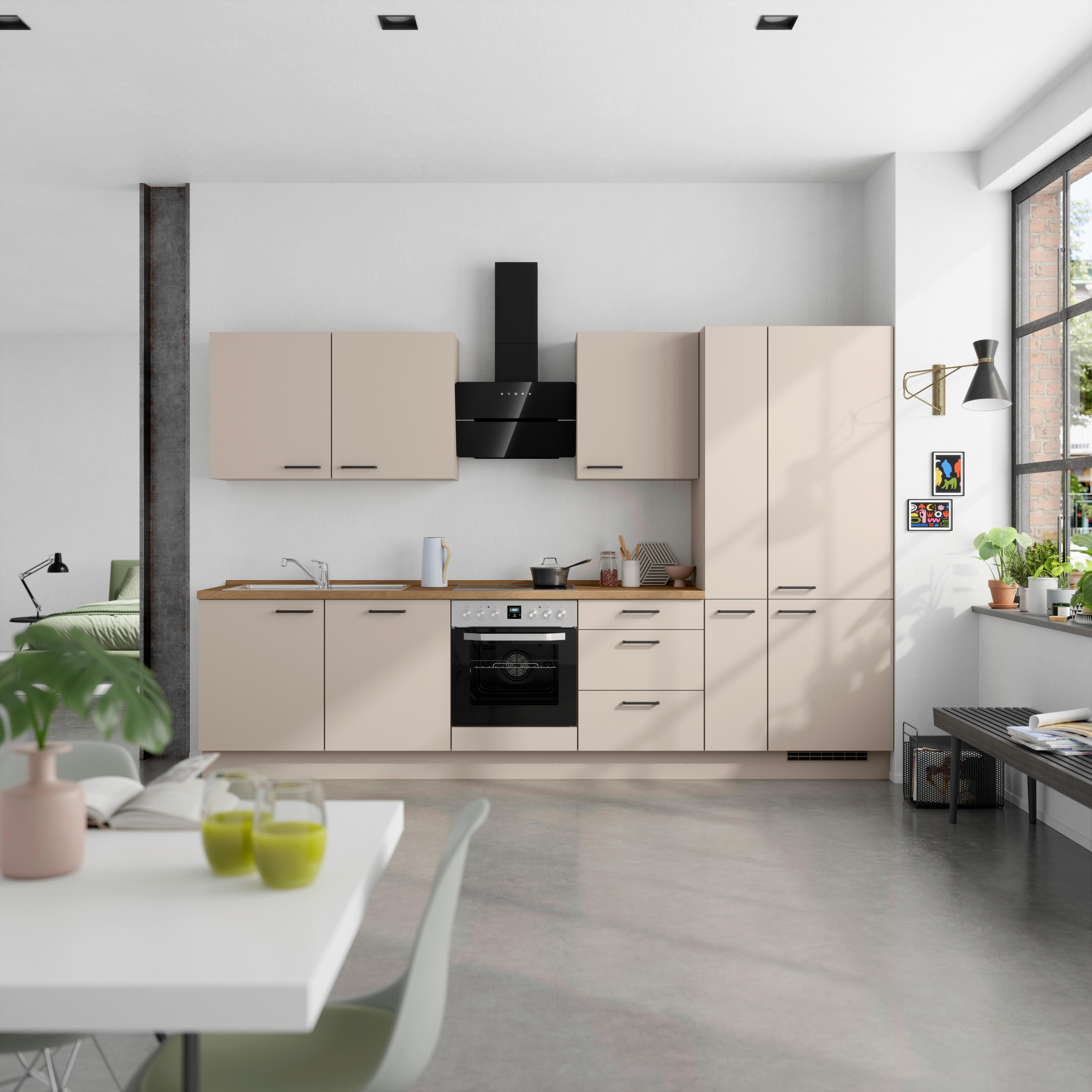 Küchenleerblock Easytouch High o. Geräte Sandfarben - Sandfarben/Eichefarben, MODERN, Holzwerkstoff/Metall (330cm) - Nobilia