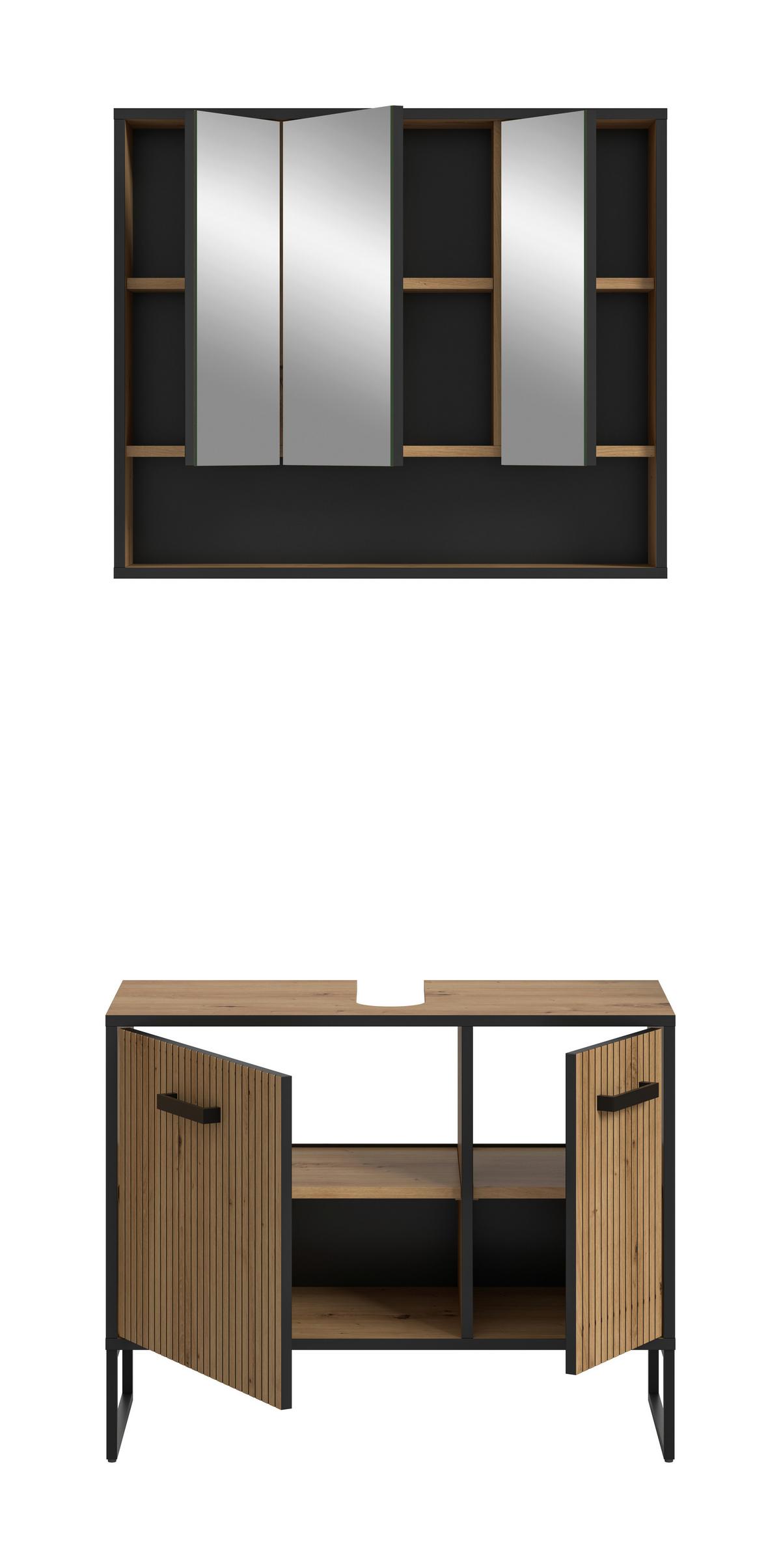 Badezimmer Bagno 2-tlg. Eiche Artisan/Schwarz - Schwarz/Eiche Artisan, Trend, Holzwerkstoff/Kunststoff (80cm) - MID.YOU
