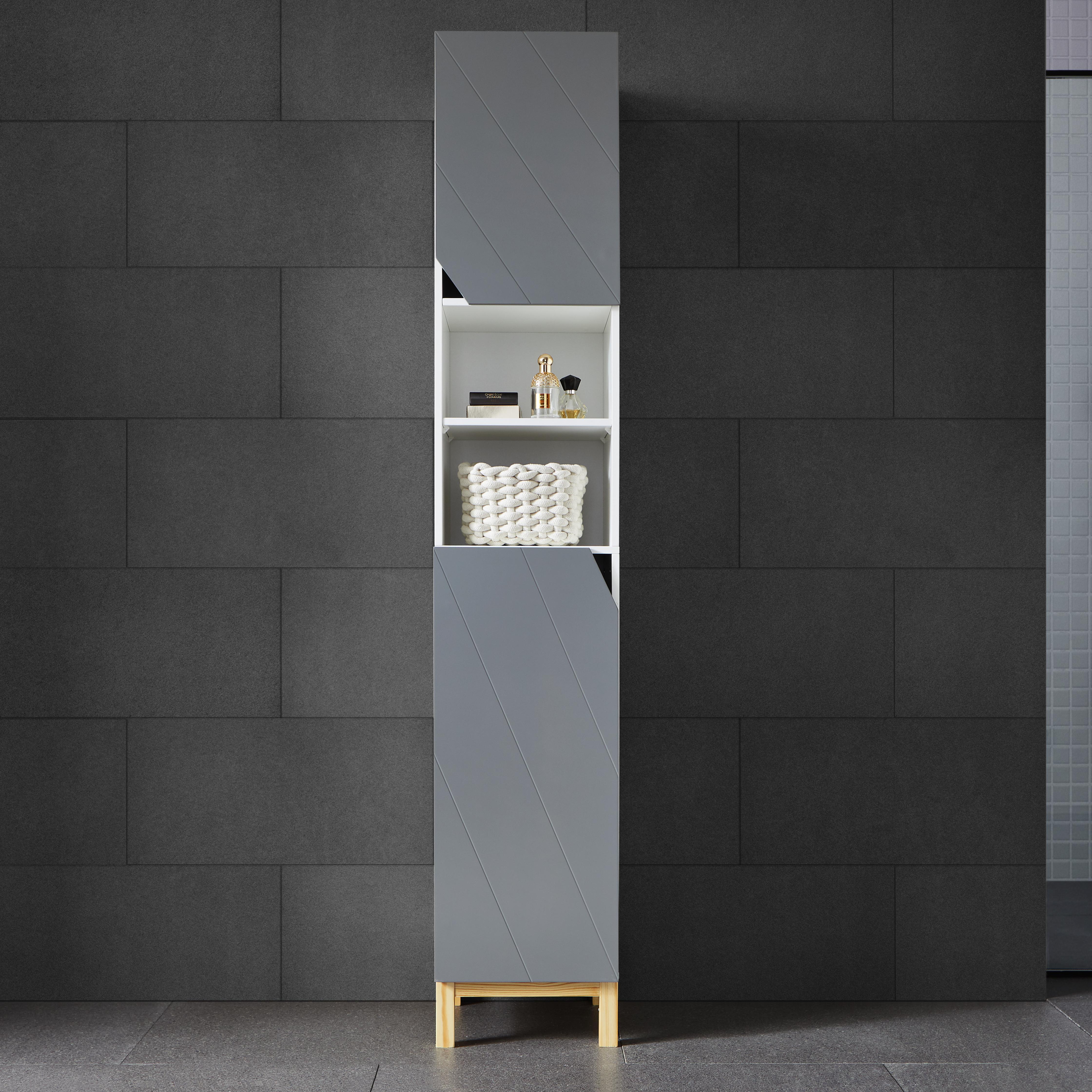 HOCHSCHRANK Grau/Weiß Pinienholz 'Rocco' - Weiß/Grau, MODERN, Holz (30/170/31,20cm) - Bessagi Home