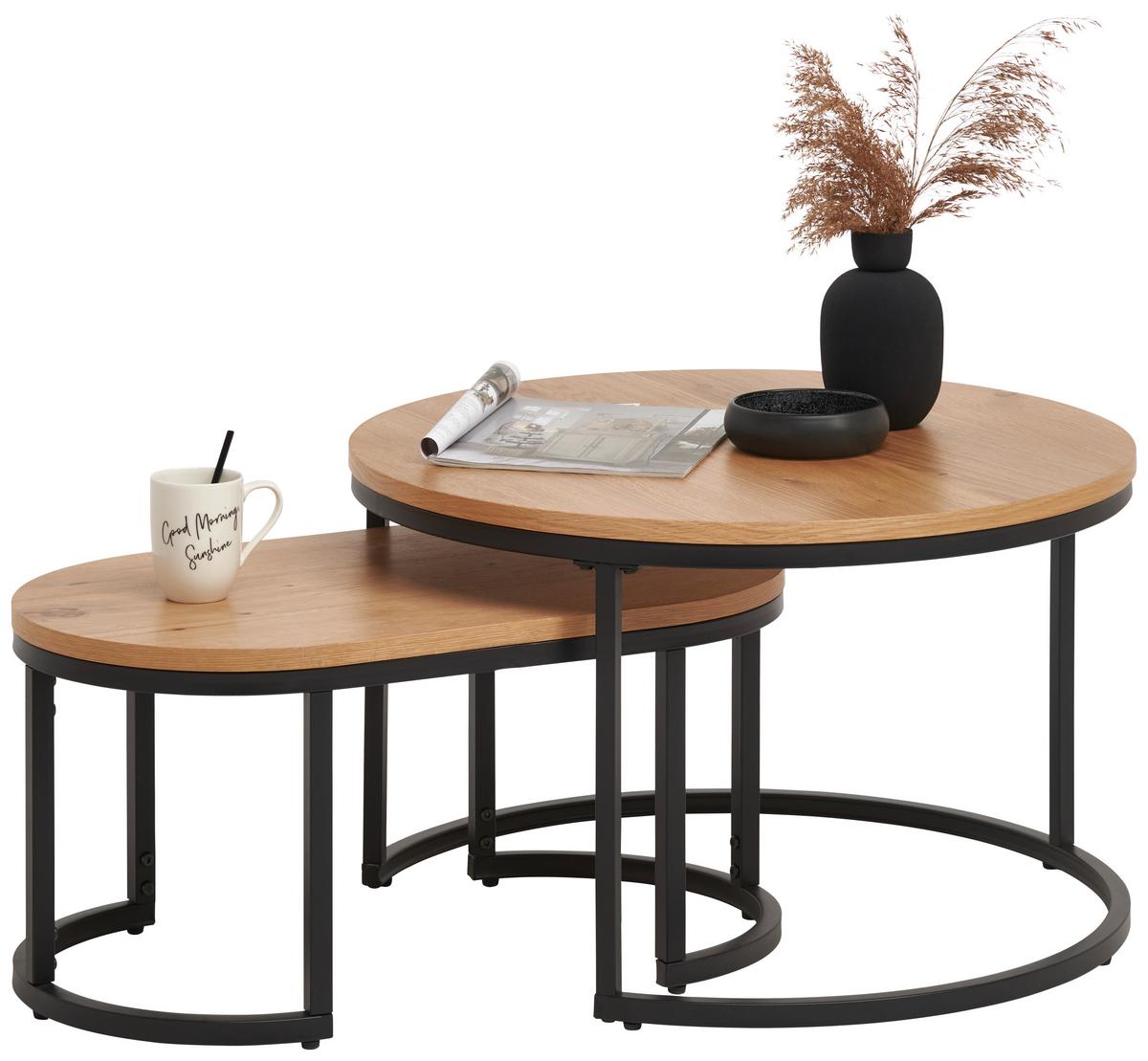 ZESTAW STOLIKÓW KAWOWYCH TROPEA -EXKLUSIV- - kolor dębowy/czarny, Konventionell, materiał drewnopochodny/metal (70/70/42cm) - Stylife