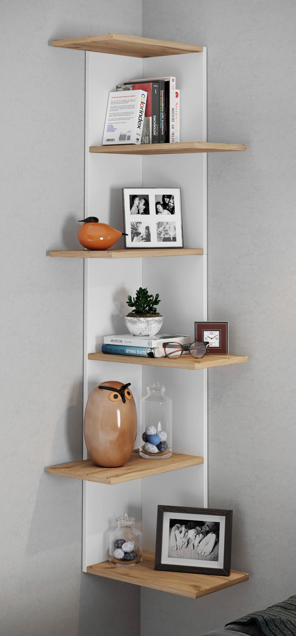 Eckregal BALOS XL Weiß ca. 37x140x37 cm - Honigeiche/Weiß, LIFESTYLE, Holzwerkstoff (37/140/37cm) - MID.YOU