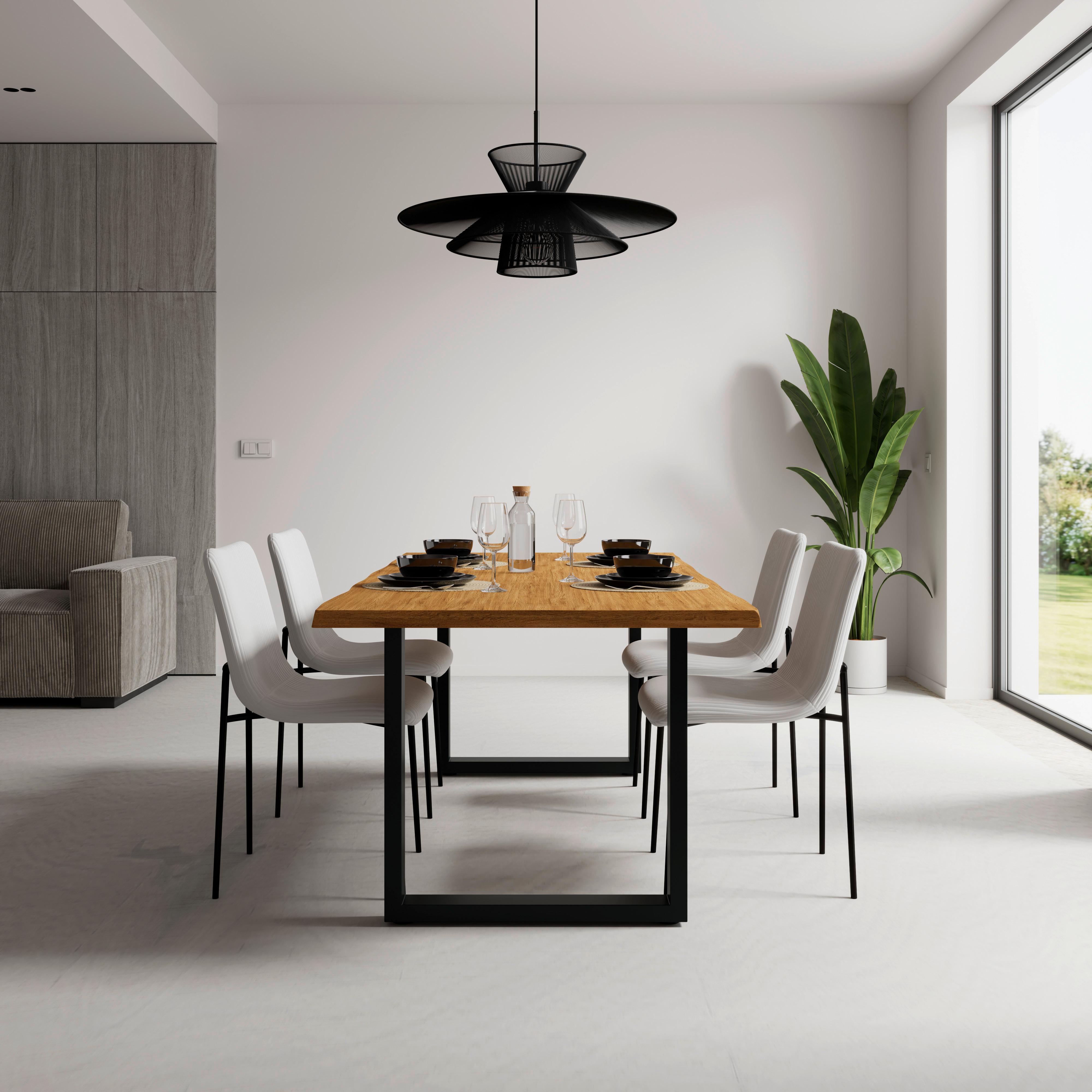 Esstisch Yola in Holz Eiche massiv ca. 200x100 cm - Eichefarben, MODERN, Holz/Metall (200/100/76cm) - Bessagi Home