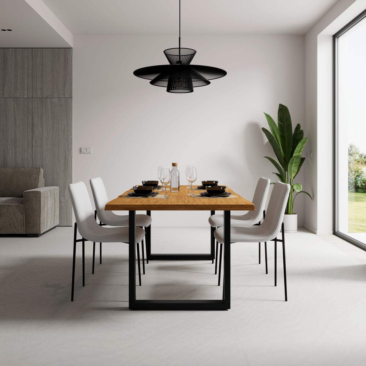 Esstisch Yola in Holz Eiche massiv ca. 200x100 cm - Eichefarben, MODERN, Holz/Metall (200/100/76cm) - Bessagi Home