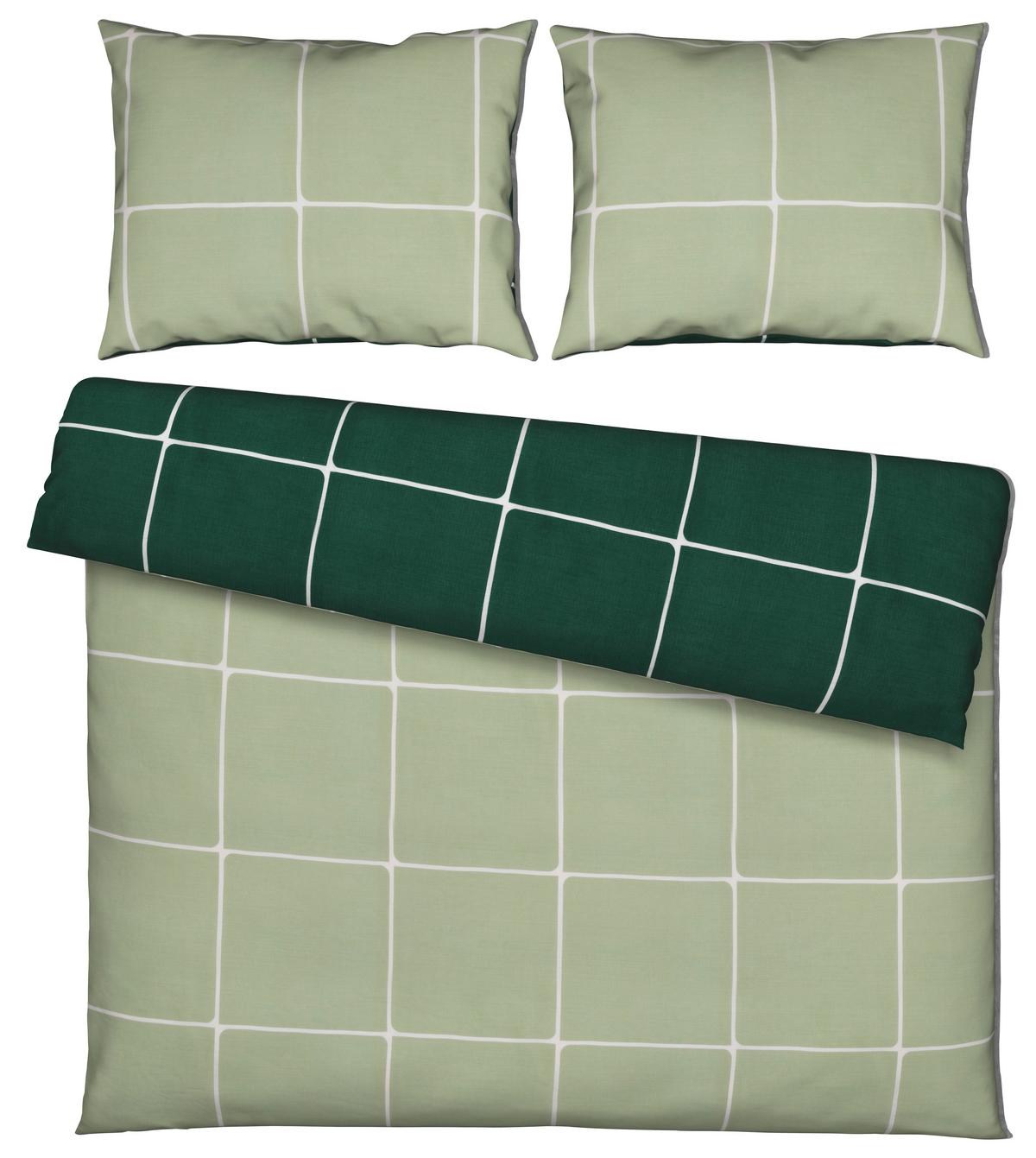 Bettwäsche Linnea Wende XXL Weiß/Salbeigrün/Waldgrün - Waldgrün/Salbeigrün, MODERN, Textil (200/220cm) - Modern Living