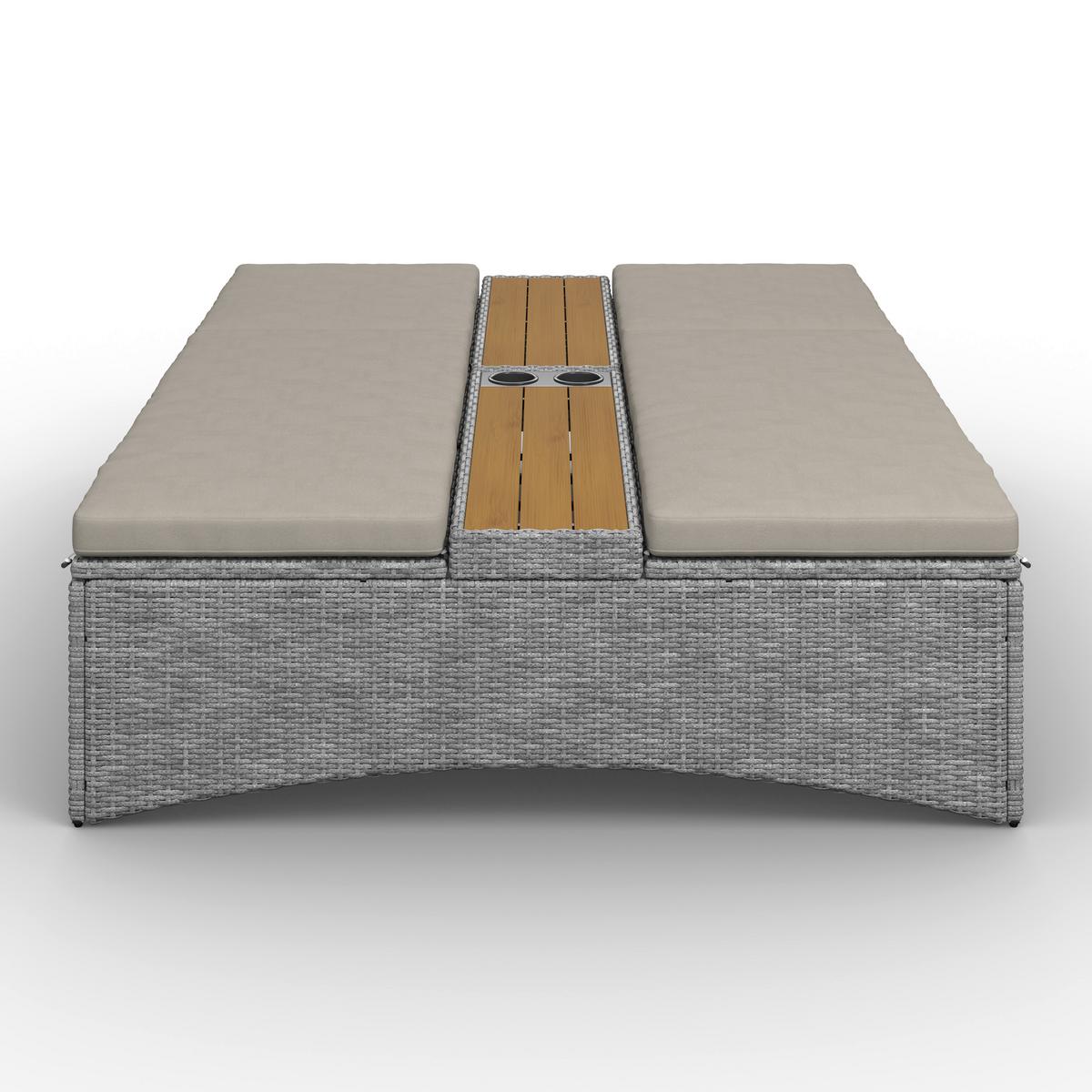 Gartenliege Monero Grau Holz/Metall/Kunststoff - Grau, MODERN, Holz/Kunststoff (203/155/150cm) - Bessagi Garden