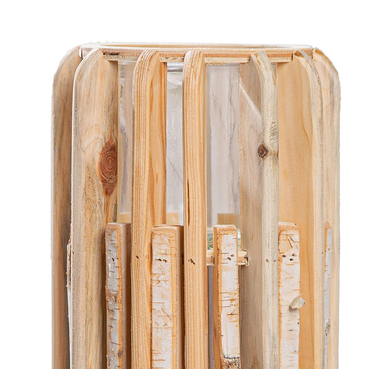 Windlicht Puomi Hellbraun - Hellbraun, Basics, Glas/Holz (18/55cm)